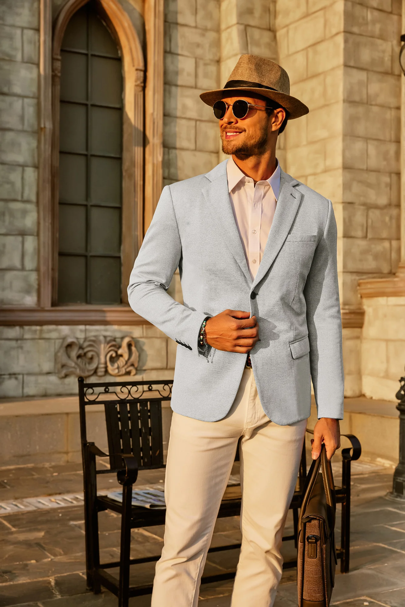 Men's Herringbone Blazer Jacket Two Button Lightweight Casual Knit Sport Coat - Image 5