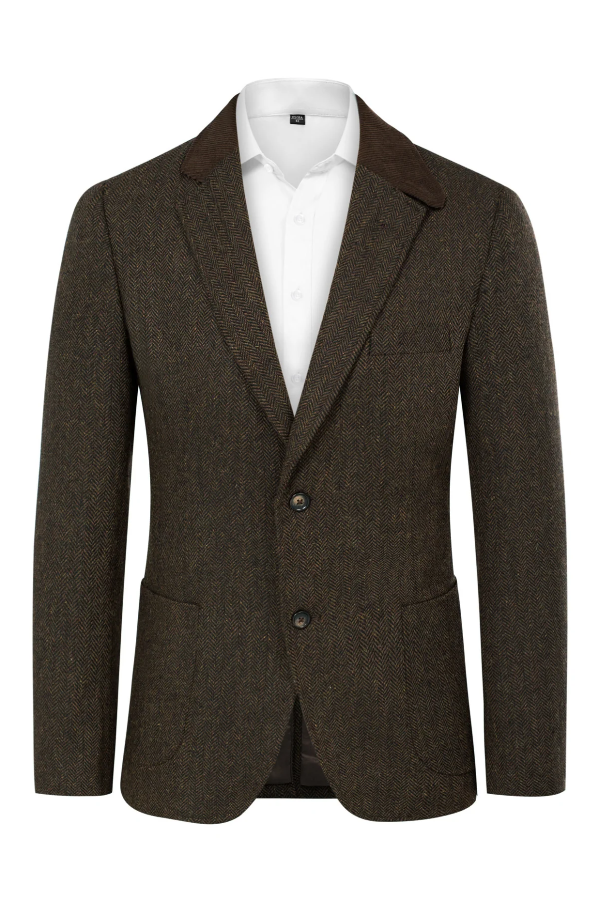 Mens Herringbone Two Button Blazer Vintage Tweed Wool Blend Sport Coat Jacket - Image 14