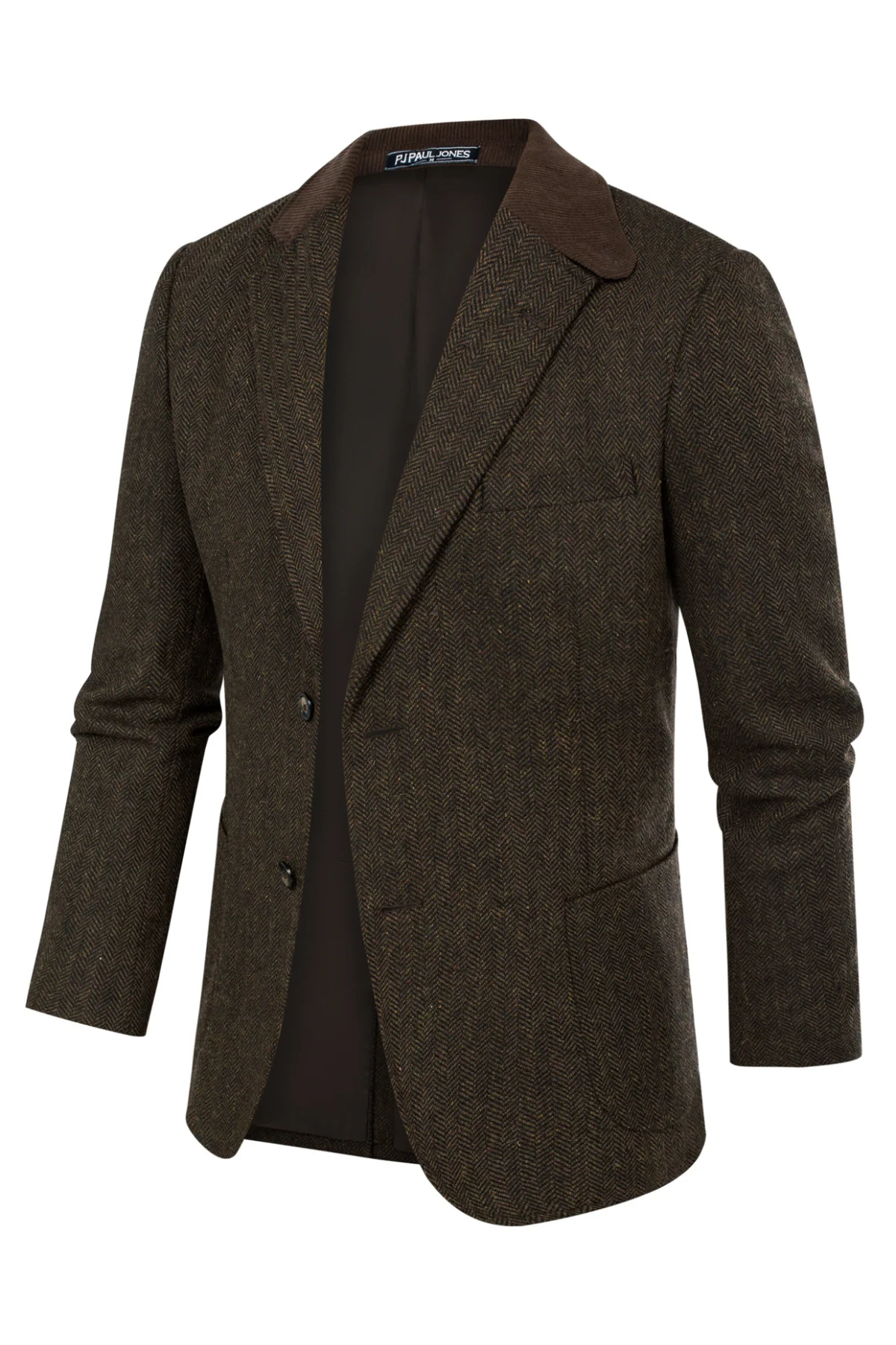 Mens Herringbone Two Button Blazer Vintage Tweed Wool Blend Sport Coat Jacket - Image 15