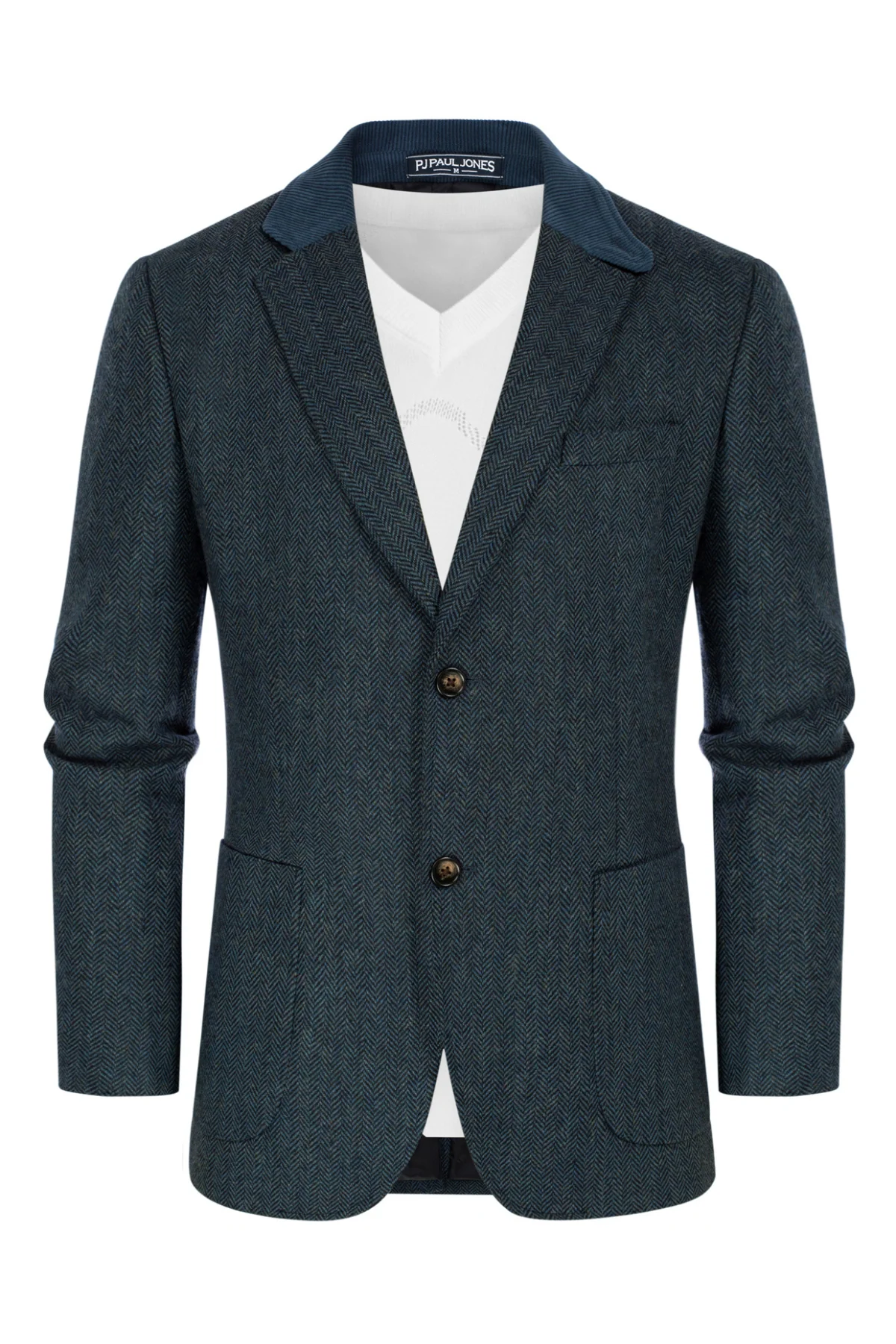 Mens Herringbone Two Button Blazer Vintage Tweed Wool Blend Sport Coat Jacket - Image 21