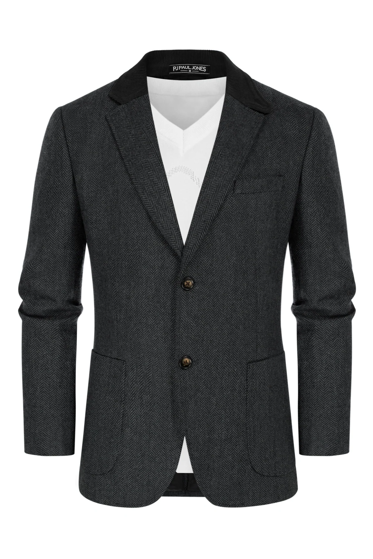 Mens Herringbone Two Button Blazer Vintage Tweed Wool Blend Sport Coat Jacket - Image 26