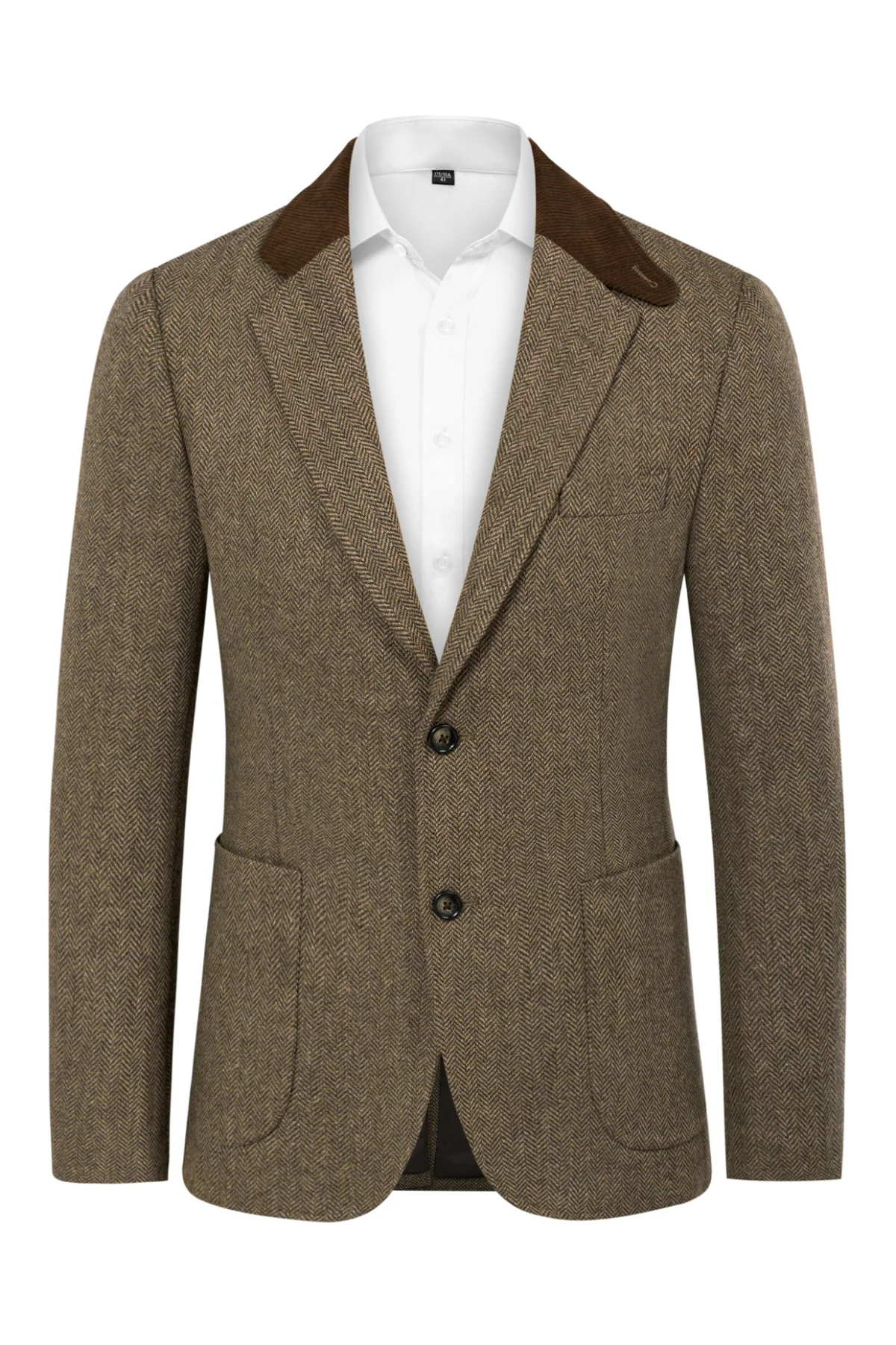 Mens Herringbone Two Button Blazer Vintage Tweed Wool Blend Sport Coat Jacket - Image 3