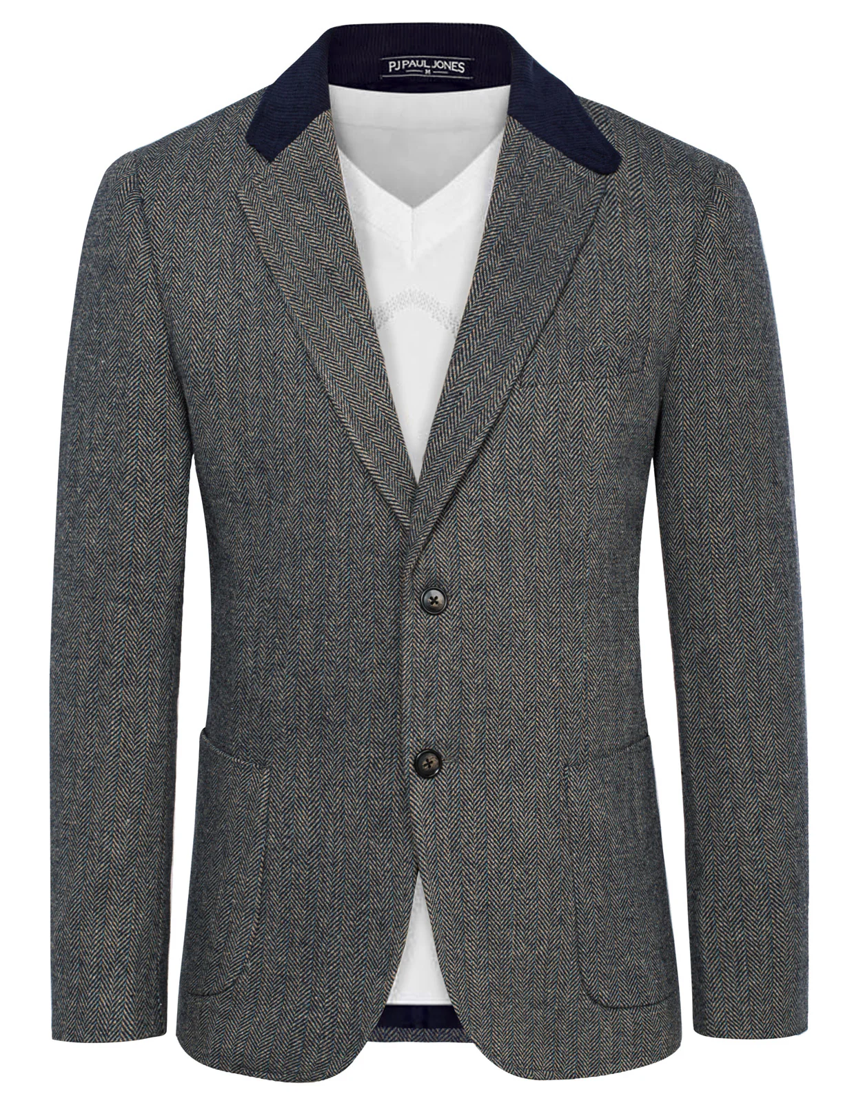 Mens Herringbone Two Button Blazer Vintage Tweed Wool Blend Sport Coat Jacket - Image 32