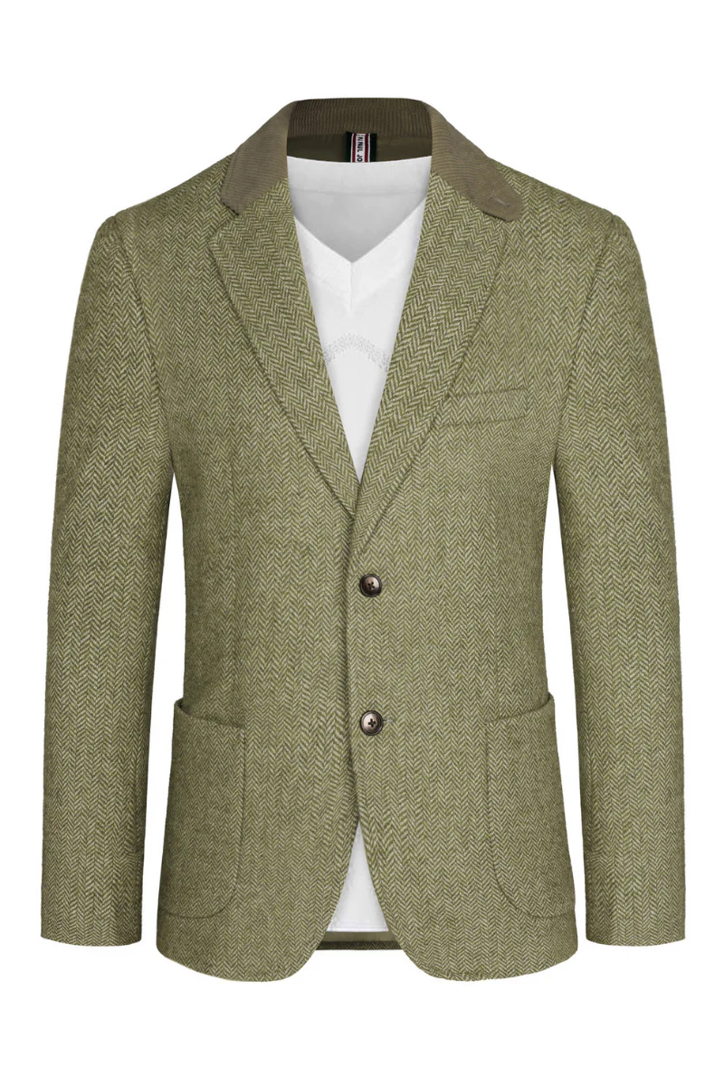 Mens Herringbone Two Button Blazer Vintage Tweed Wool Blend Sport Coat Jacket - Image 37