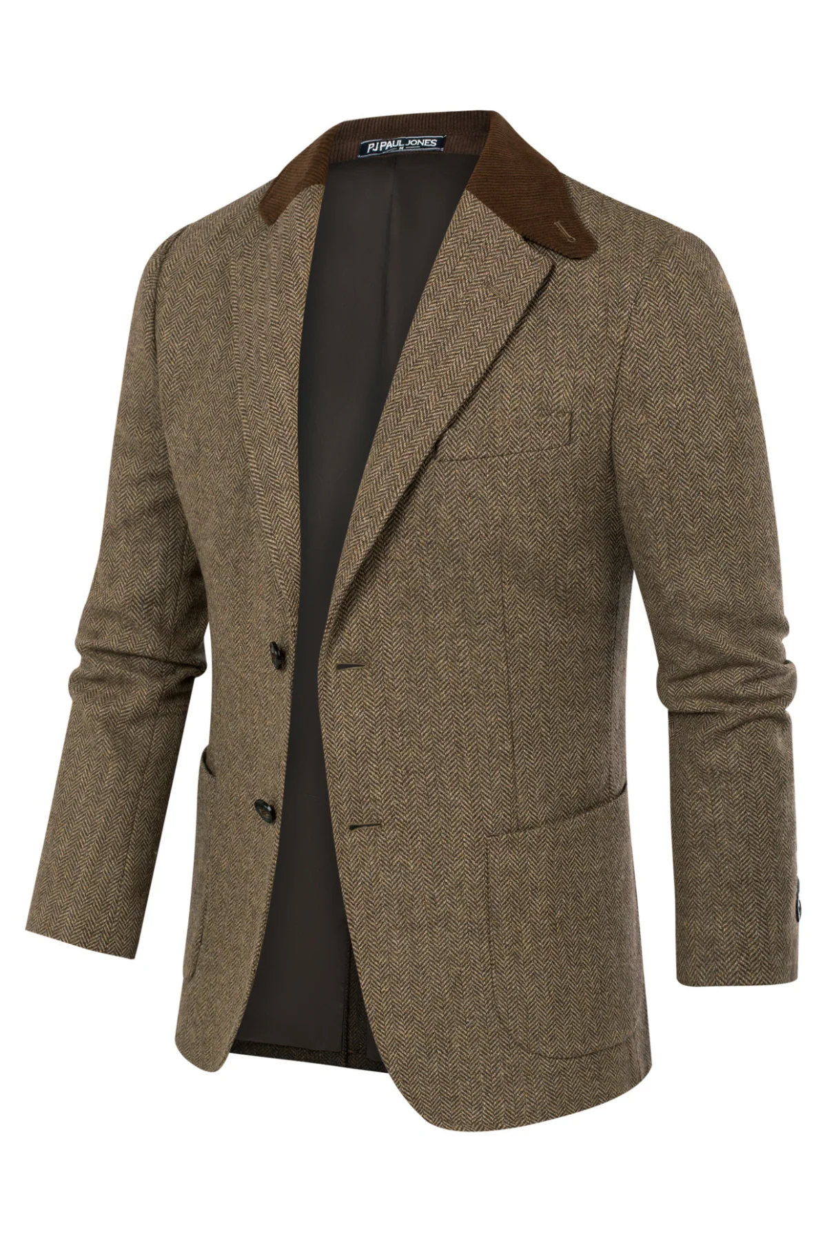 Mens Herringbone Two Button Blazer Vintage Tweed Wool Blend Sport Coat Jacket - Image 4