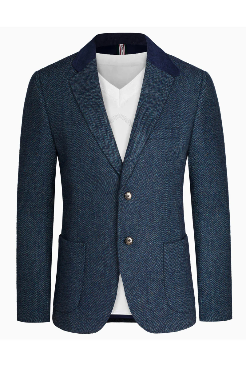 Mens Herringbone Two Button Blazer Vintage Tweed Wool Blend Sport Coat Jacket - Image 42