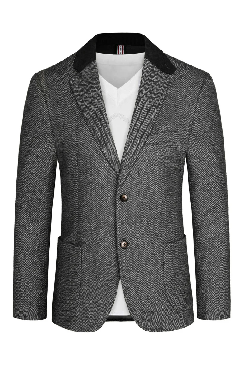 Mens Herringbone Two Button Blazer Vintage Tweed Wool Blend Sport Coat Jacket - Image 47
