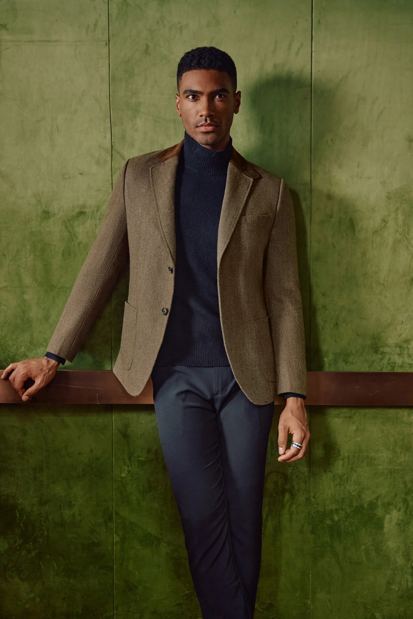 Mens Herringbone Two Button Blazer Vintage Tweed Wool Blend Sport Coat Jacket - Image 6