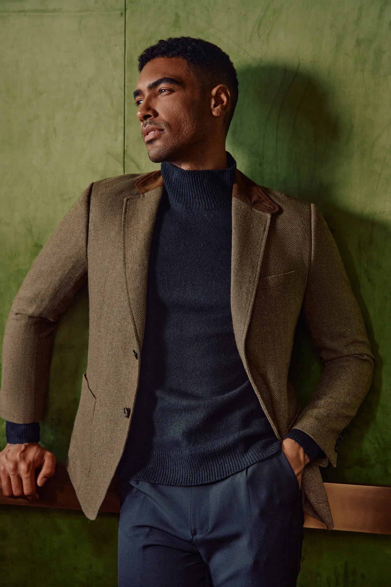 Mens Herringbone Two Button Blazer Vintage Tweed Wool Blend Sport Coat Jacket - Image 7