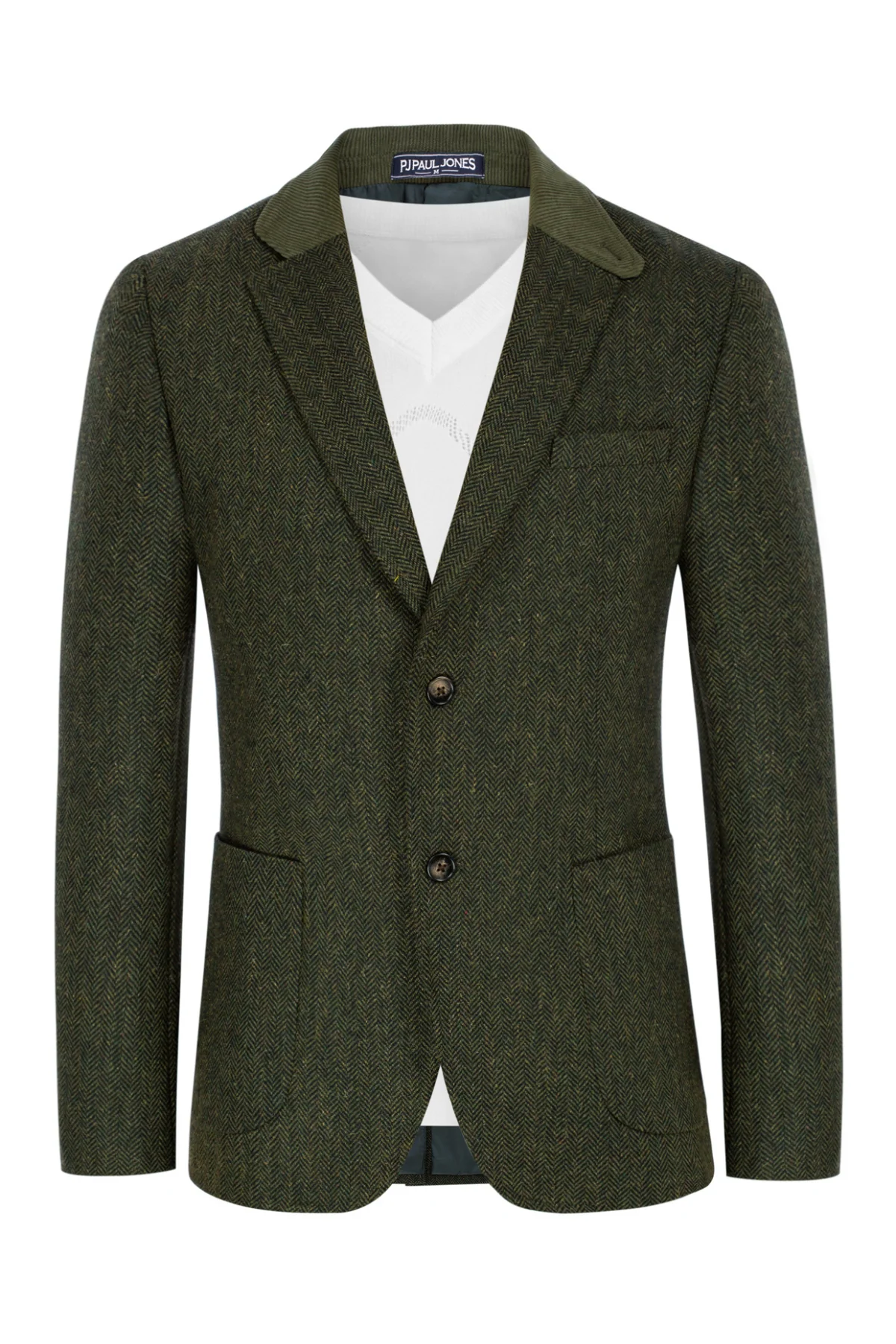 Mens Herringbone Two Button Blazer Vintage Tweed Wool Blend Sport Coat Jacket - Image 8