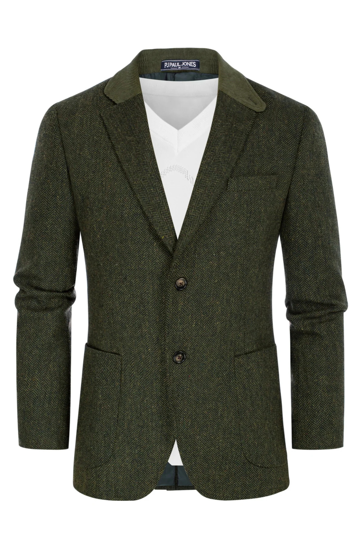 Mens Herringbone Two Button Blazer Vintage Tweed Wool Blend Sport Coat Jacket - Image 9