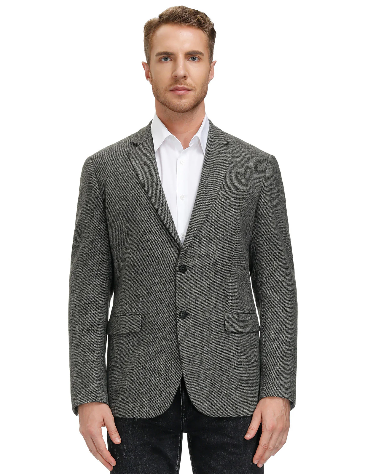 Mens Wool Blend Blazer Jacket Houndstooth Suit Blazer Notch Lapel Two Buttons - Image 10