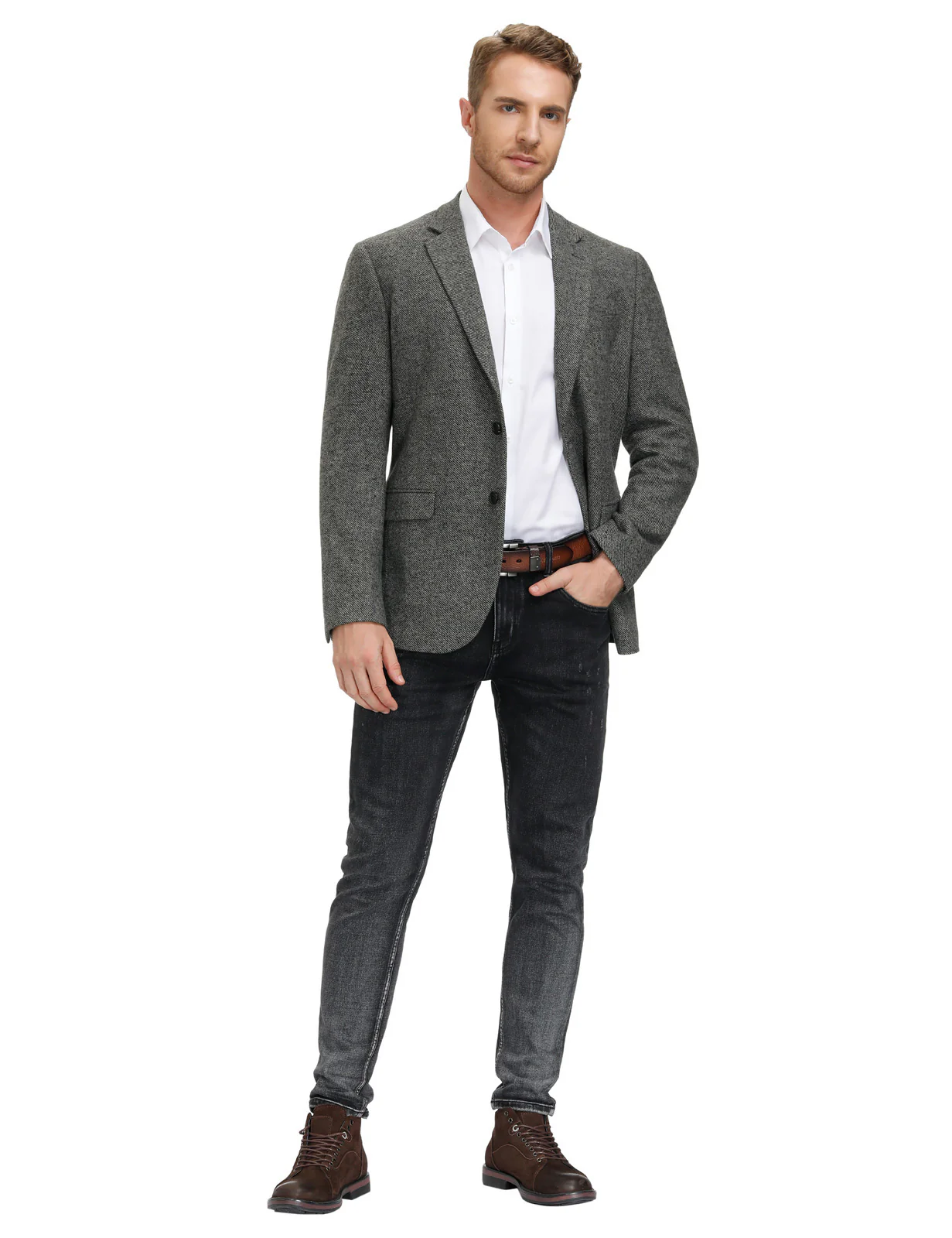 Mens Wool Blend Blazer Jacket Houndstooth Suit Blazer Notch Lapel Two Buttons - Image 11