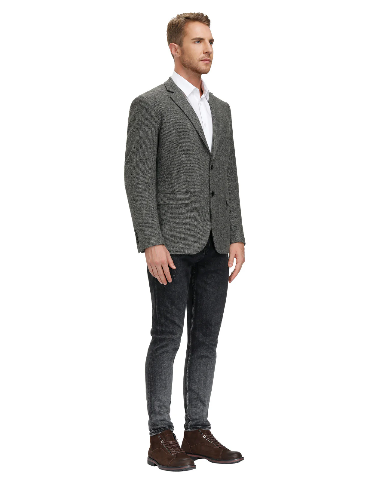 Mens Wool Blend Blazer Jacket Houndstooth Suit Blazer Notch Lapel Two Buttons - Image 12