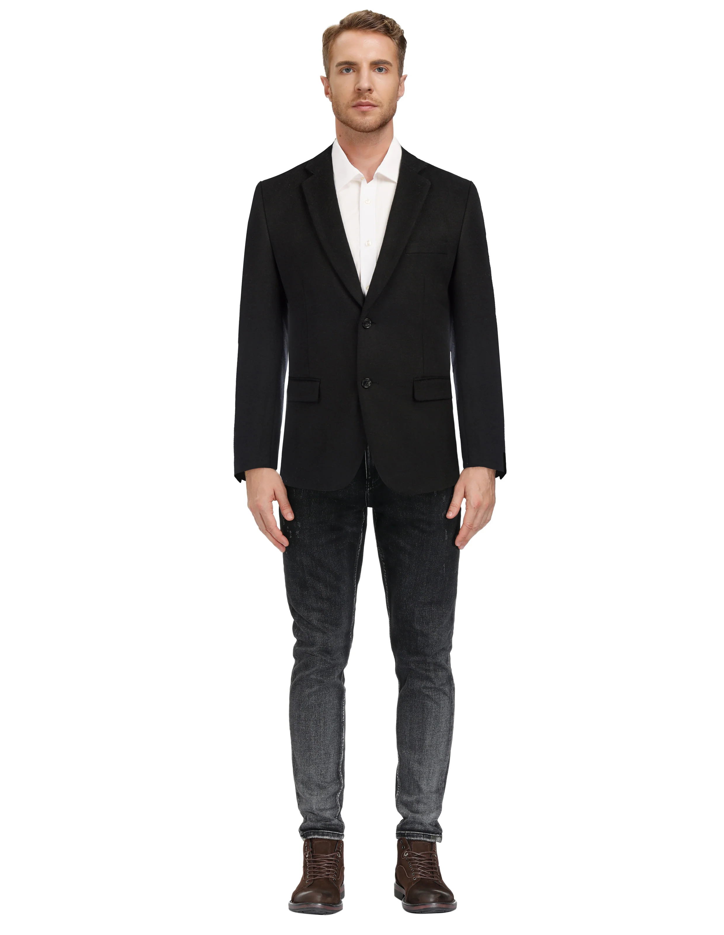 Mens Wool Blend Blazer Jacket Houndstooth Suit Blazer Notch Lapel Two Buttons - Image 16