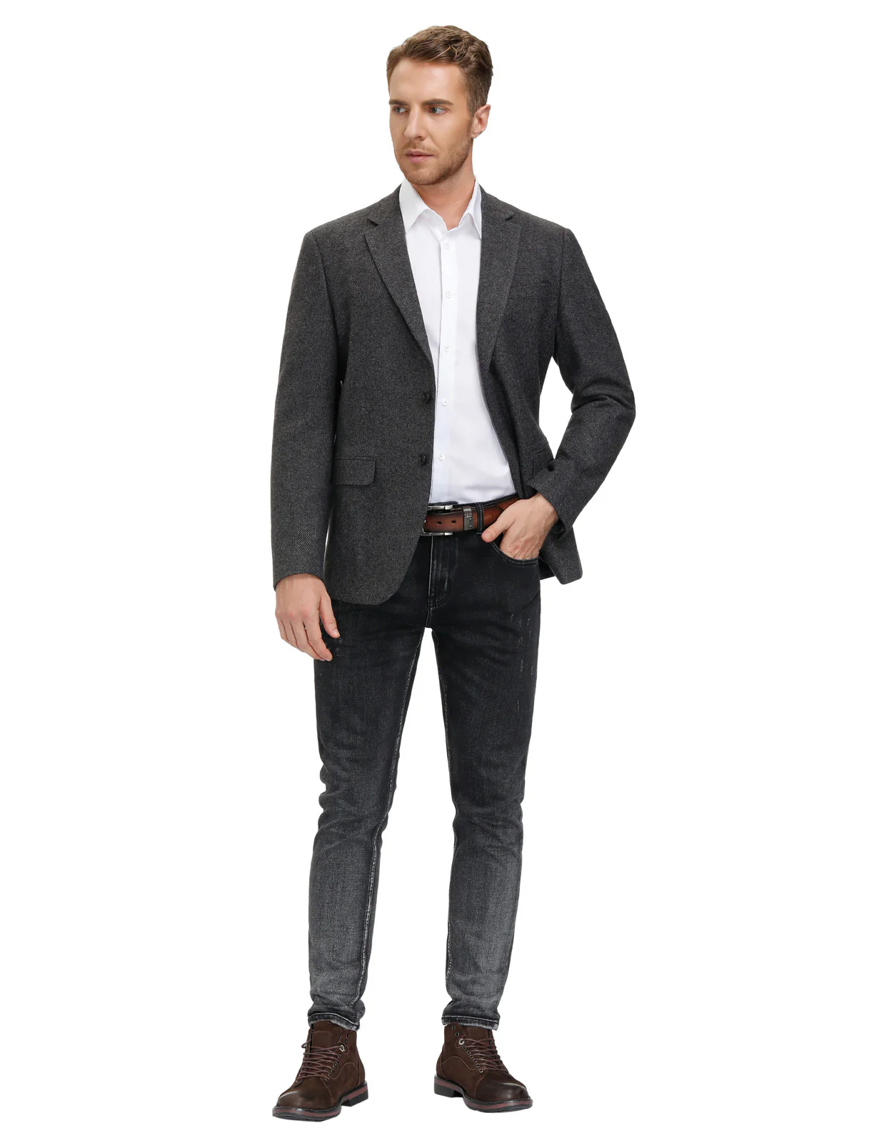 Mens Wool Blend Blazer Jacket Houndstooth Suit Blazer Notch Lapel Two Buttons - Image 6