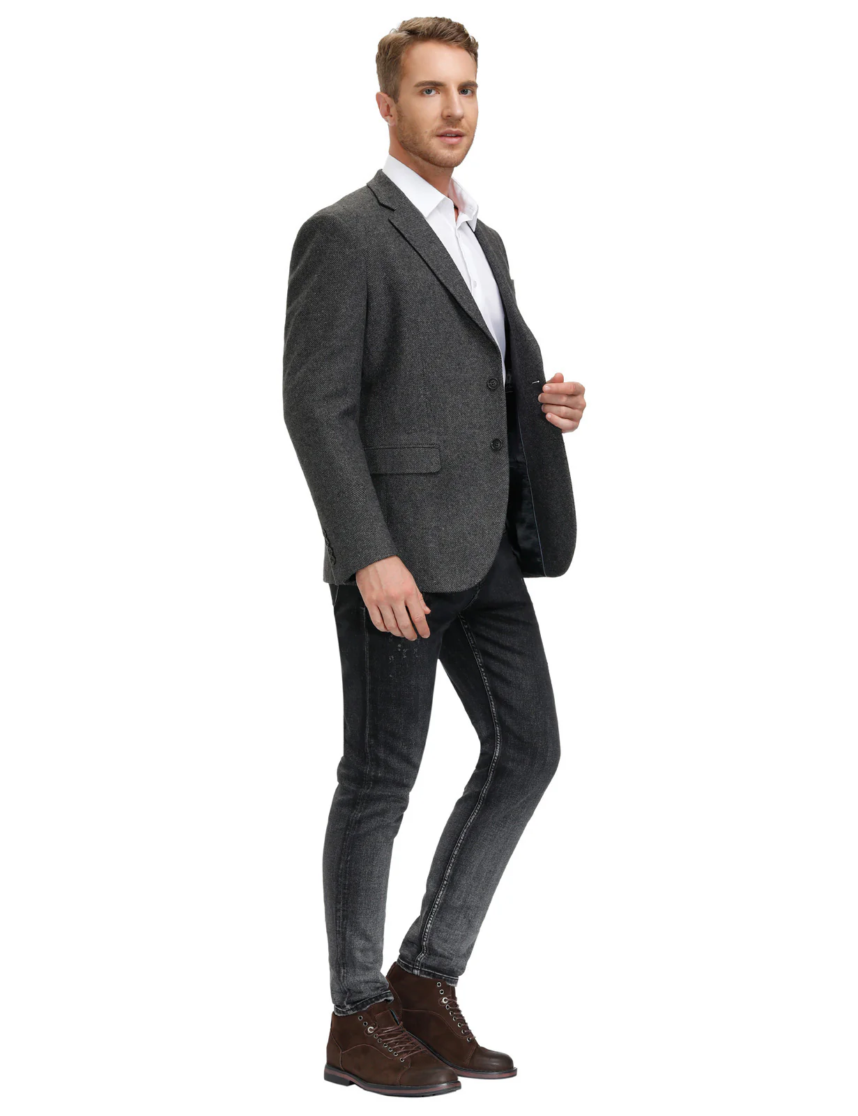 Mens Wool Blend Blazer Jacket Houndstooth Suit Blazer Notch Lapel Two Buttons - Image 7