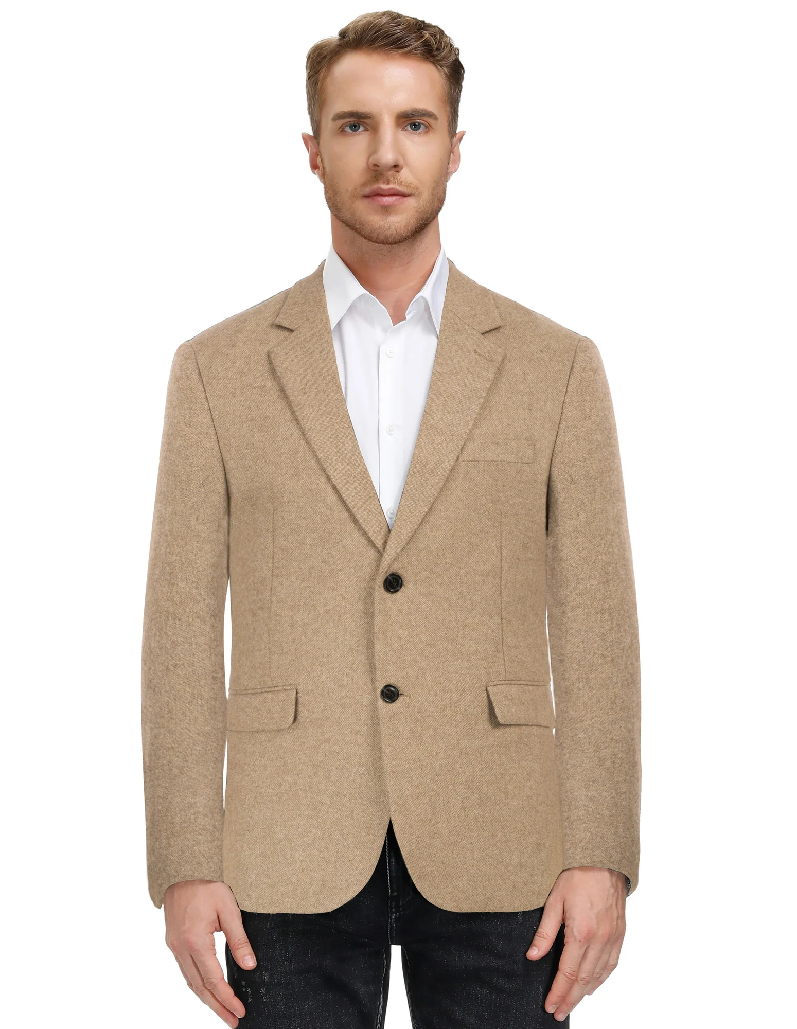 Men Two Buttons Blazer Coat Notch Lapel Wool Blends Suit Coat - Image 10