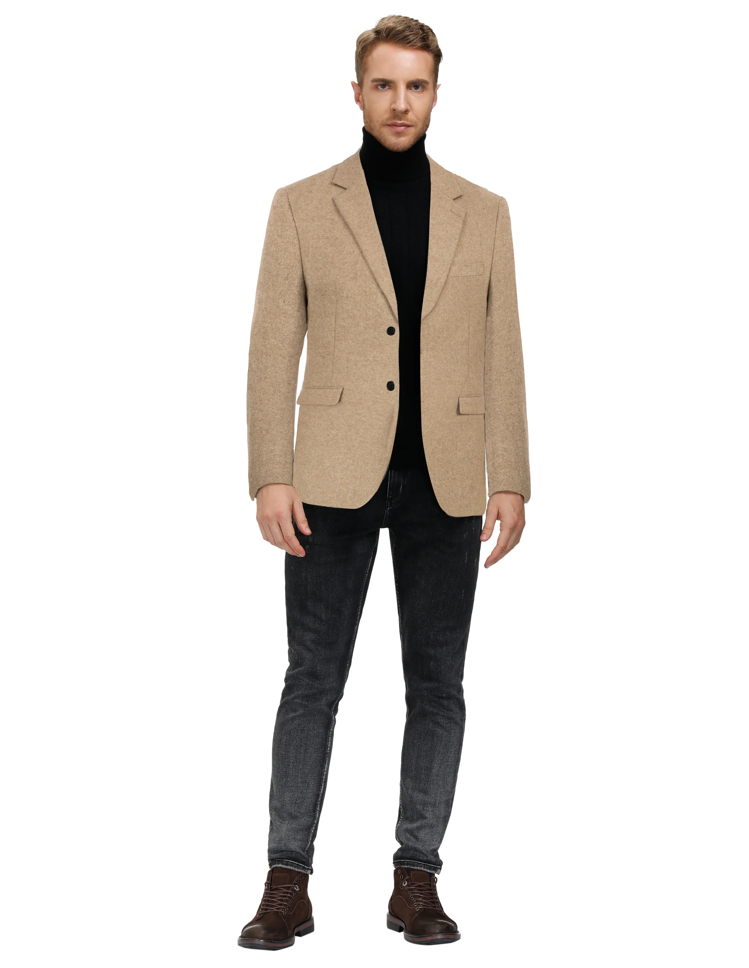 Men Two Buttons Blazer Coat Notch Lapel Wool Blends Suit Coat - Image 11