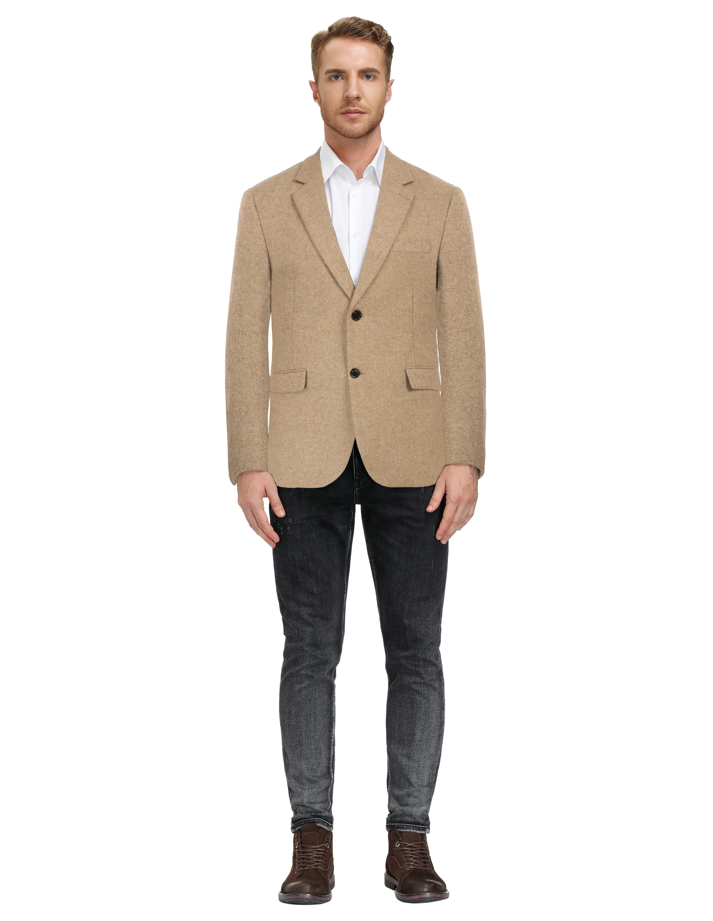 Men Two Buttons Blazer Coat Notch Lapel Wool Blends Suit Coat - Image 12
