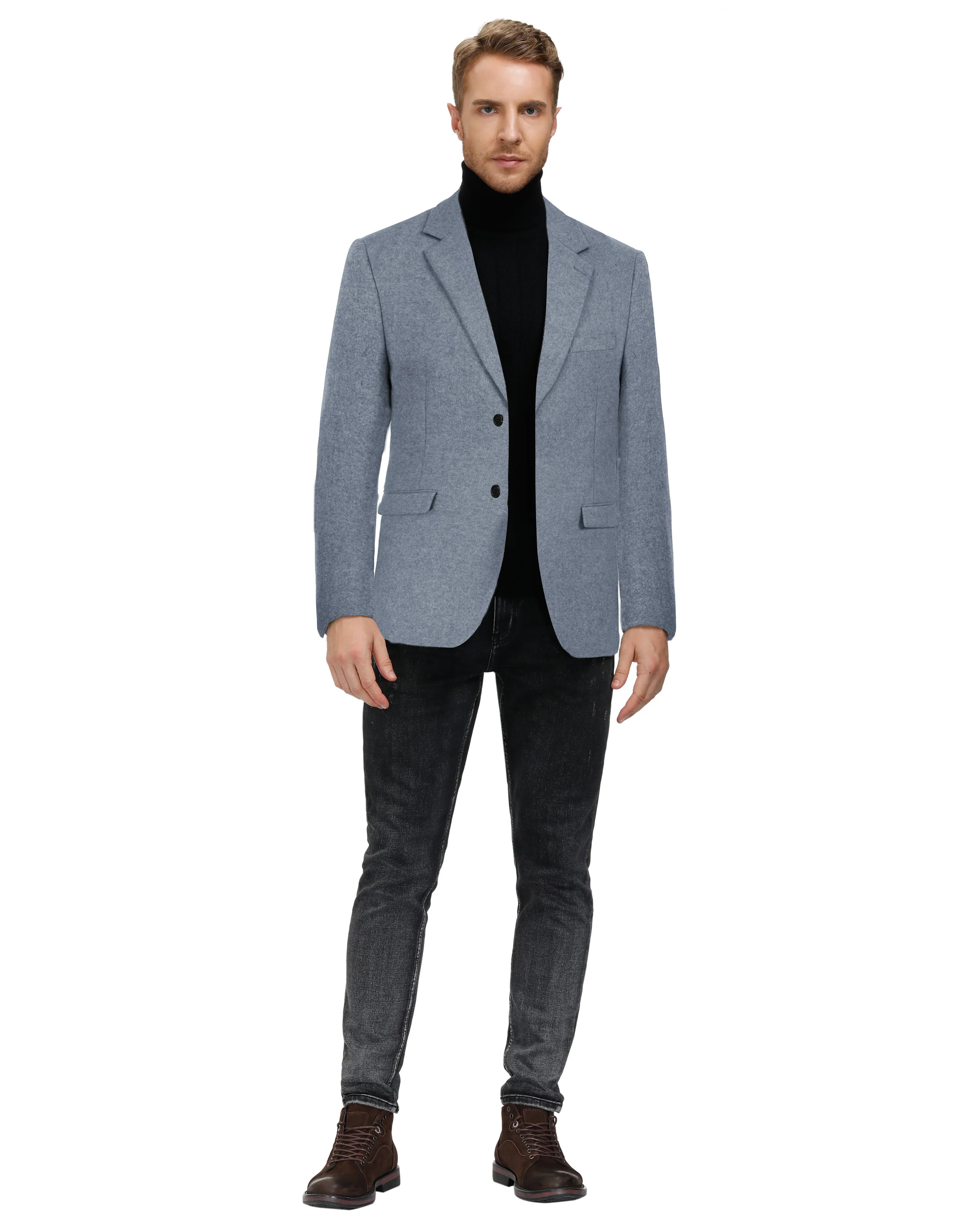 Men Two Buttons Blazer Coat Notch Lapel Wool Blends Suit Coat - Image 15