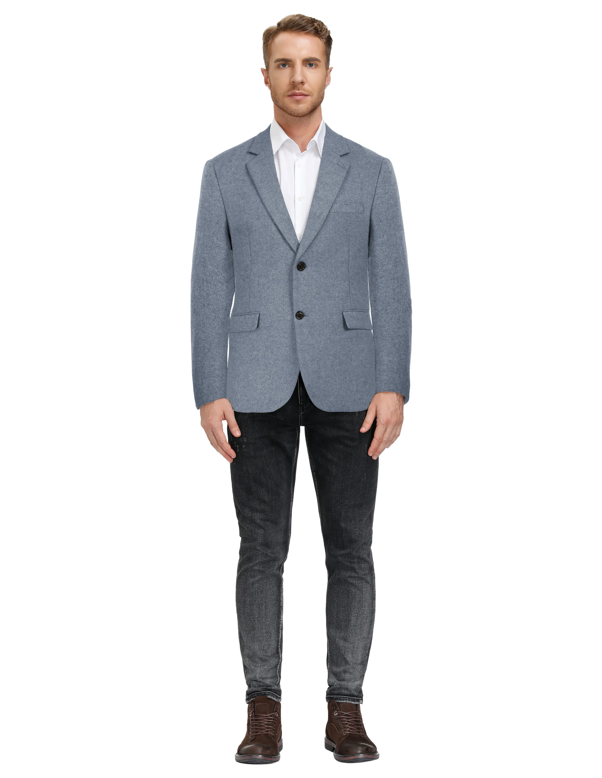 Men Two Buttons Blazer Coat Notch Lapel Wool Blends Suit Coat - Image 16