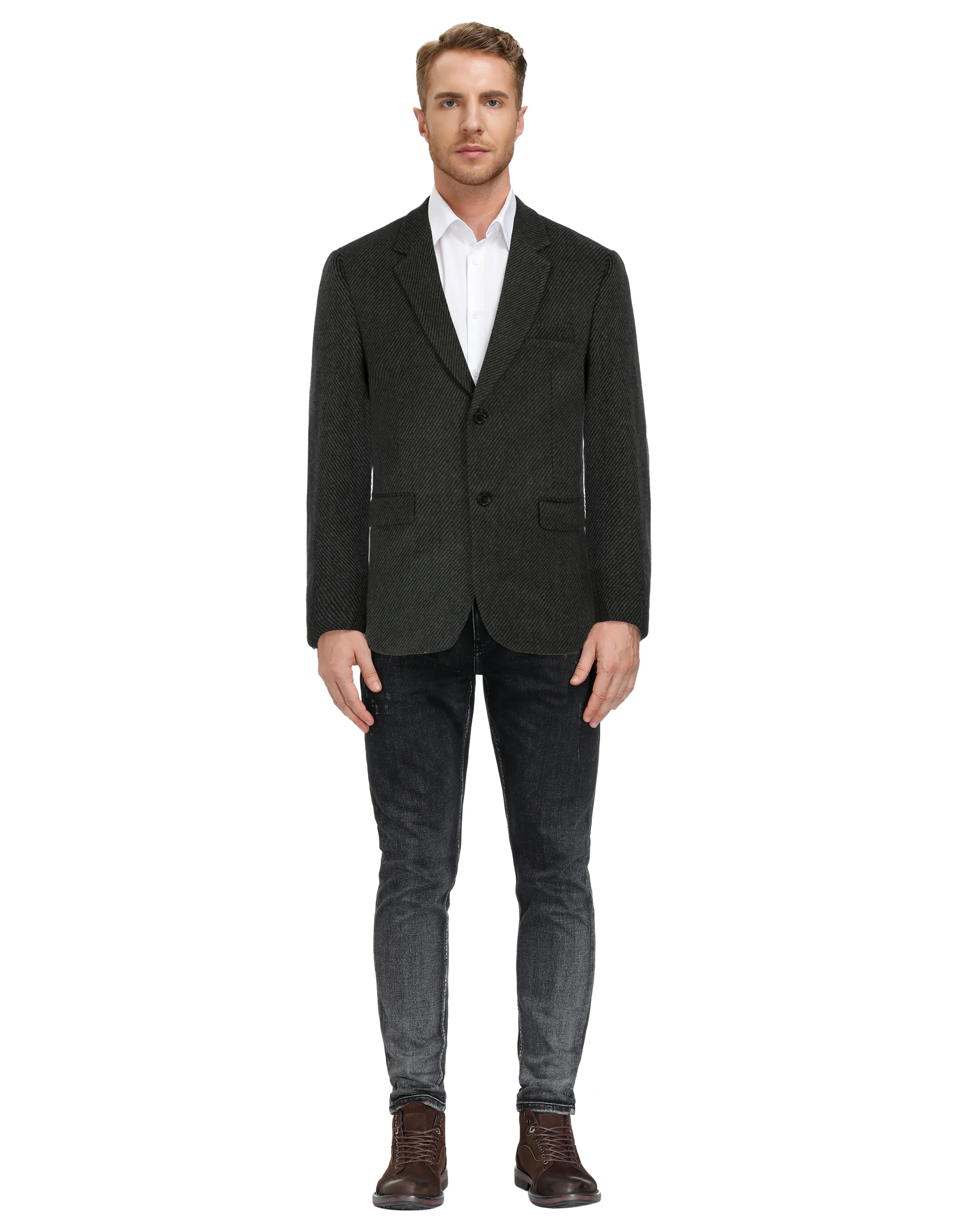 Men Two Buttons Blazer Coat Notch Lapel Wool Blends Suit Coat - Image 5