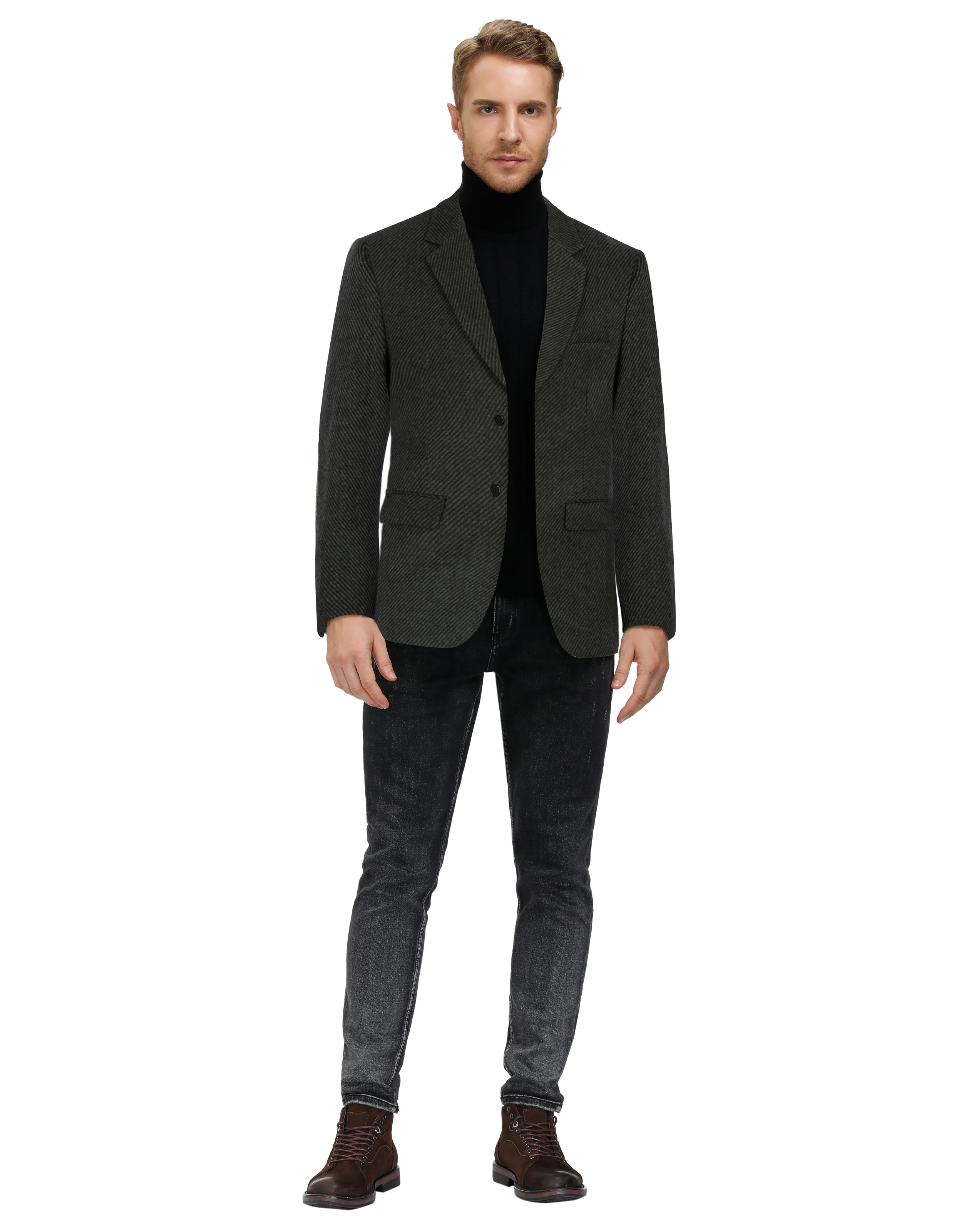Men Two Buttons Blazer Coat Notch Lapel Wool Blends Suit Coat - Image 6