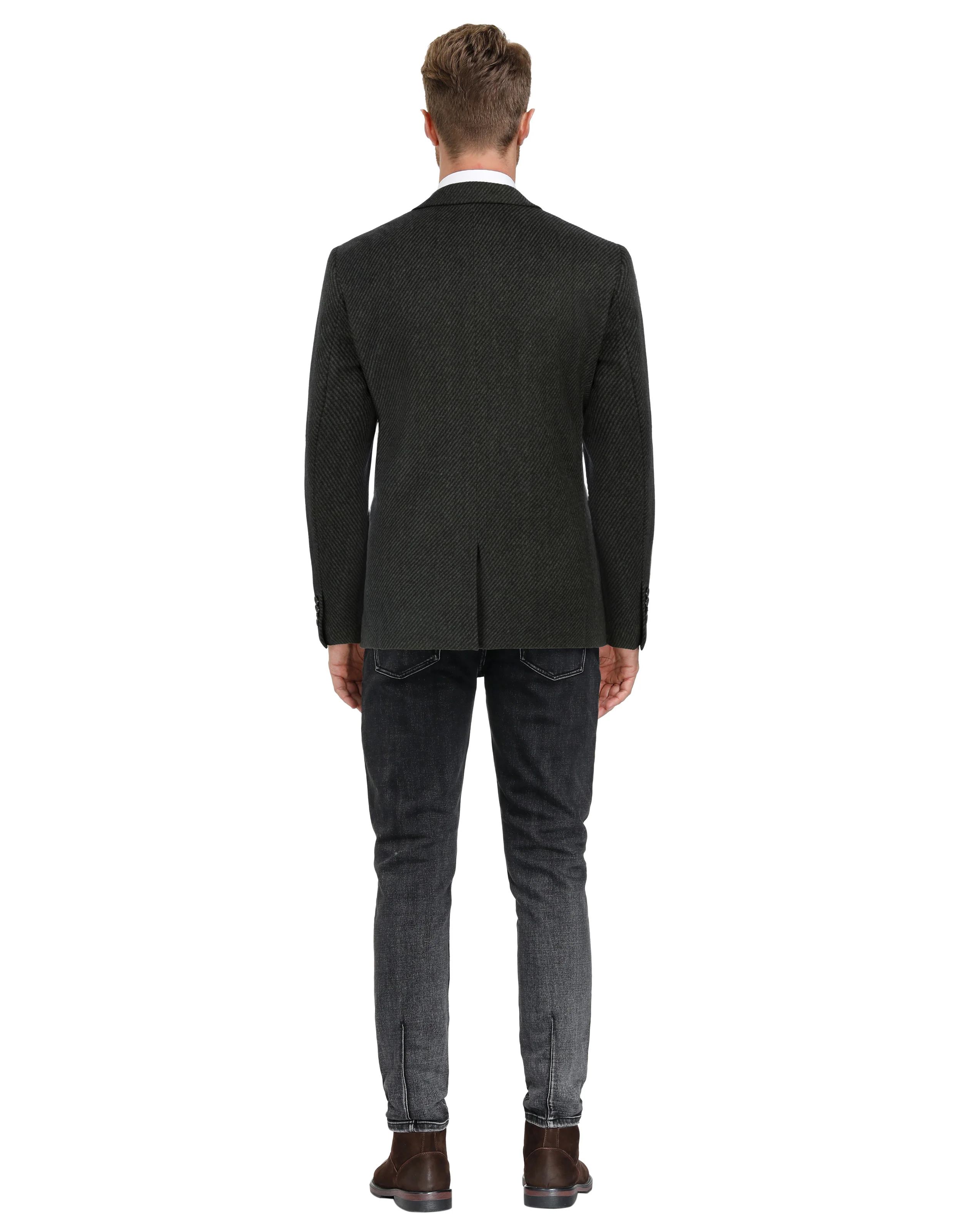 Men Two Buttons Blazer Coat Notch Lapel Wool Blends Suit Coat - Image 7