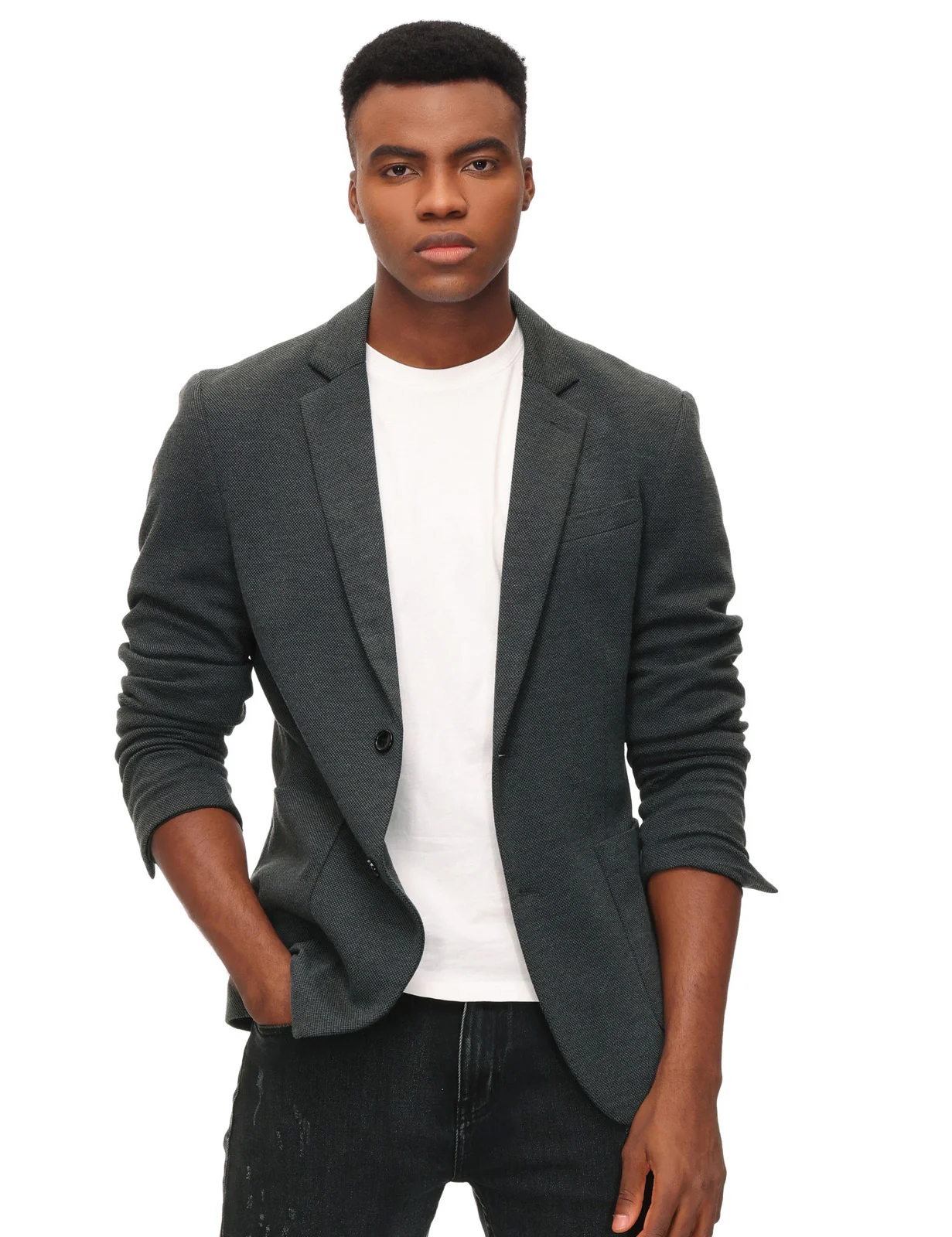 Mens Casual Knit Blazer Two Button Unlined Stretch Sport Coat Suit Jacket - Image 3