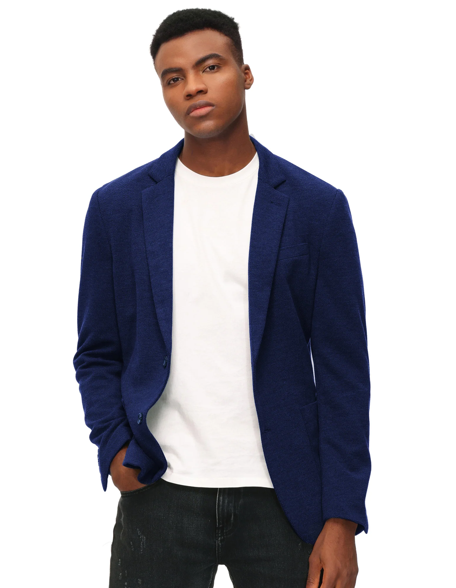 Mens Casual Knit Blazer Two Button Unlined Stretch Sport Coat Suit Jacket - Image 53