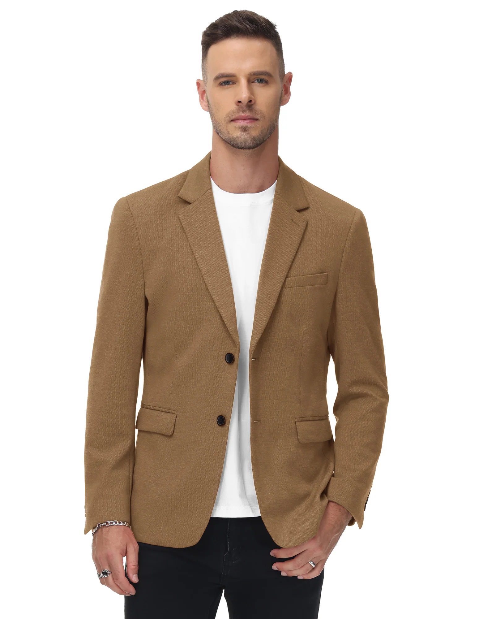 Men Two Buttons Blazer Coat with Pockets Casual Notch Lapel Coat - Image 11