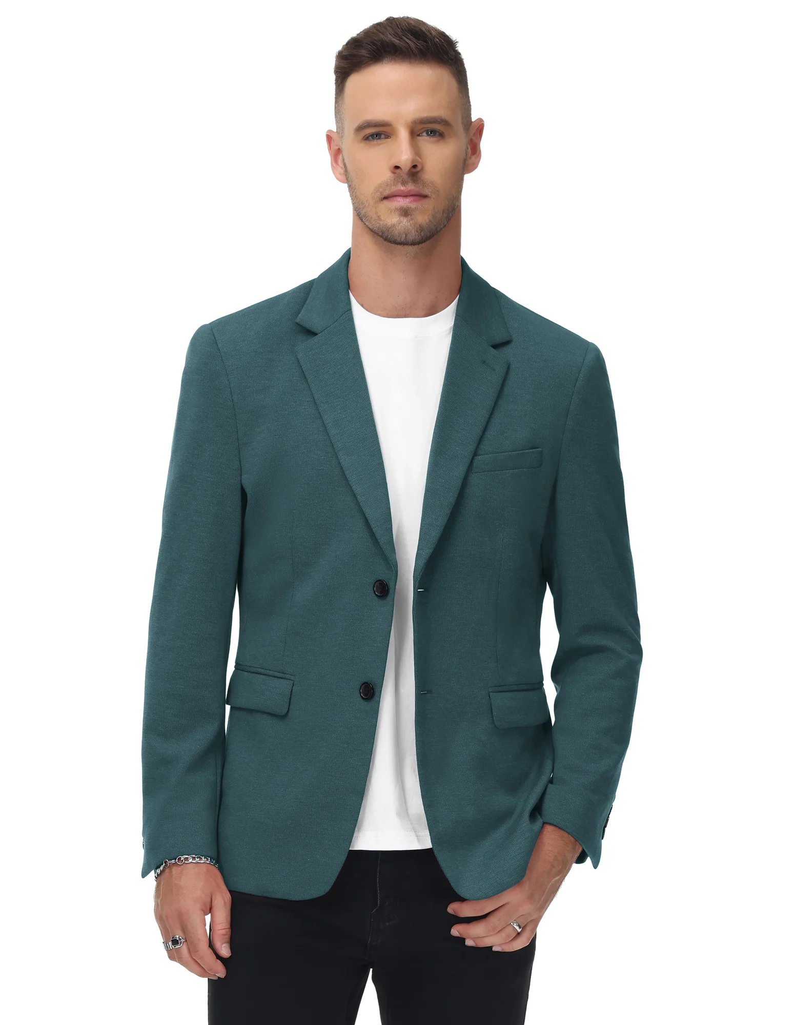 Men Two Buttons Blazer Coat with Pockets Casual Notch Lapel Coat - Image 14