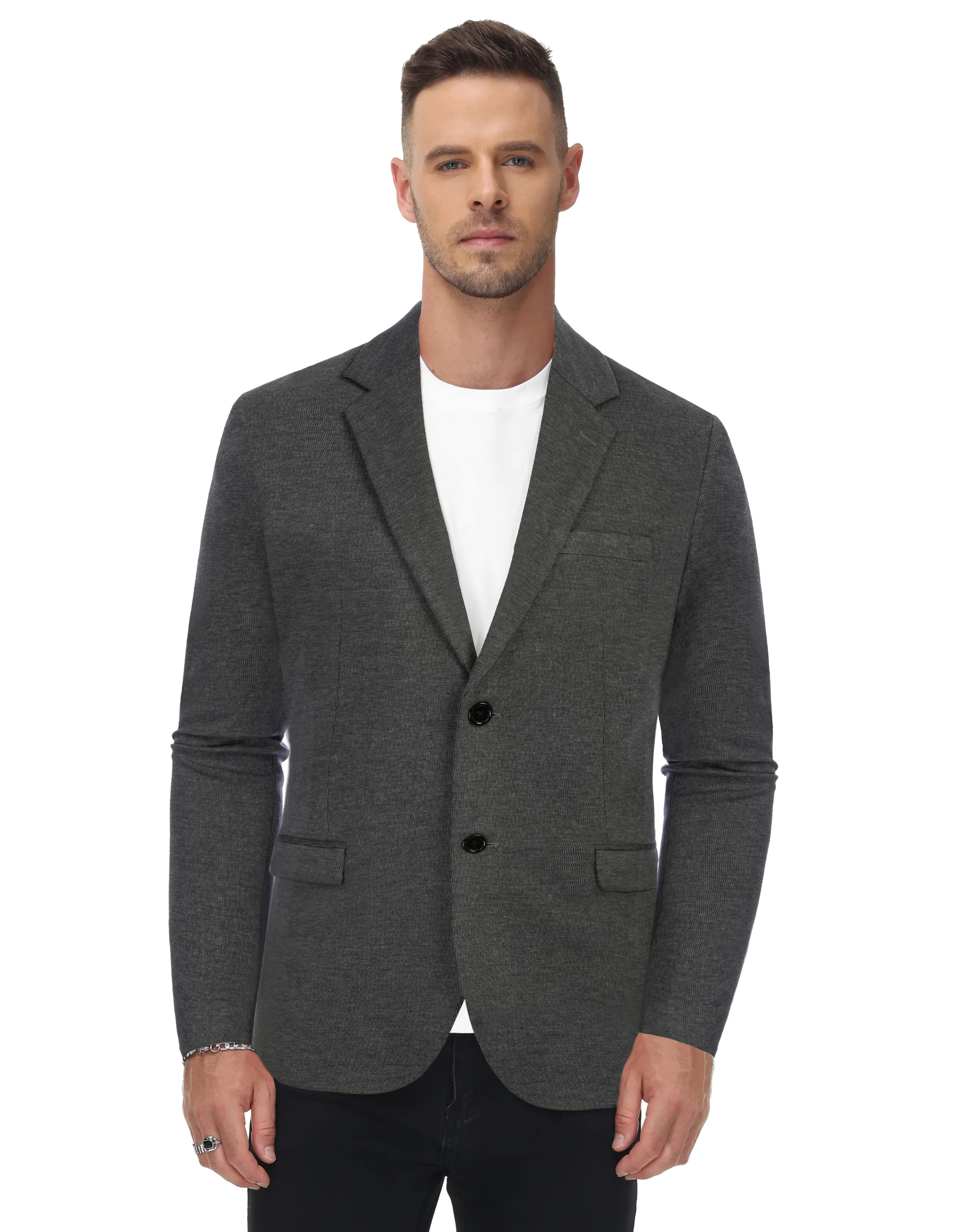 Men Two Buttons Blazer Coat with Pockets Casual Notch Lapel Coat - Image 17