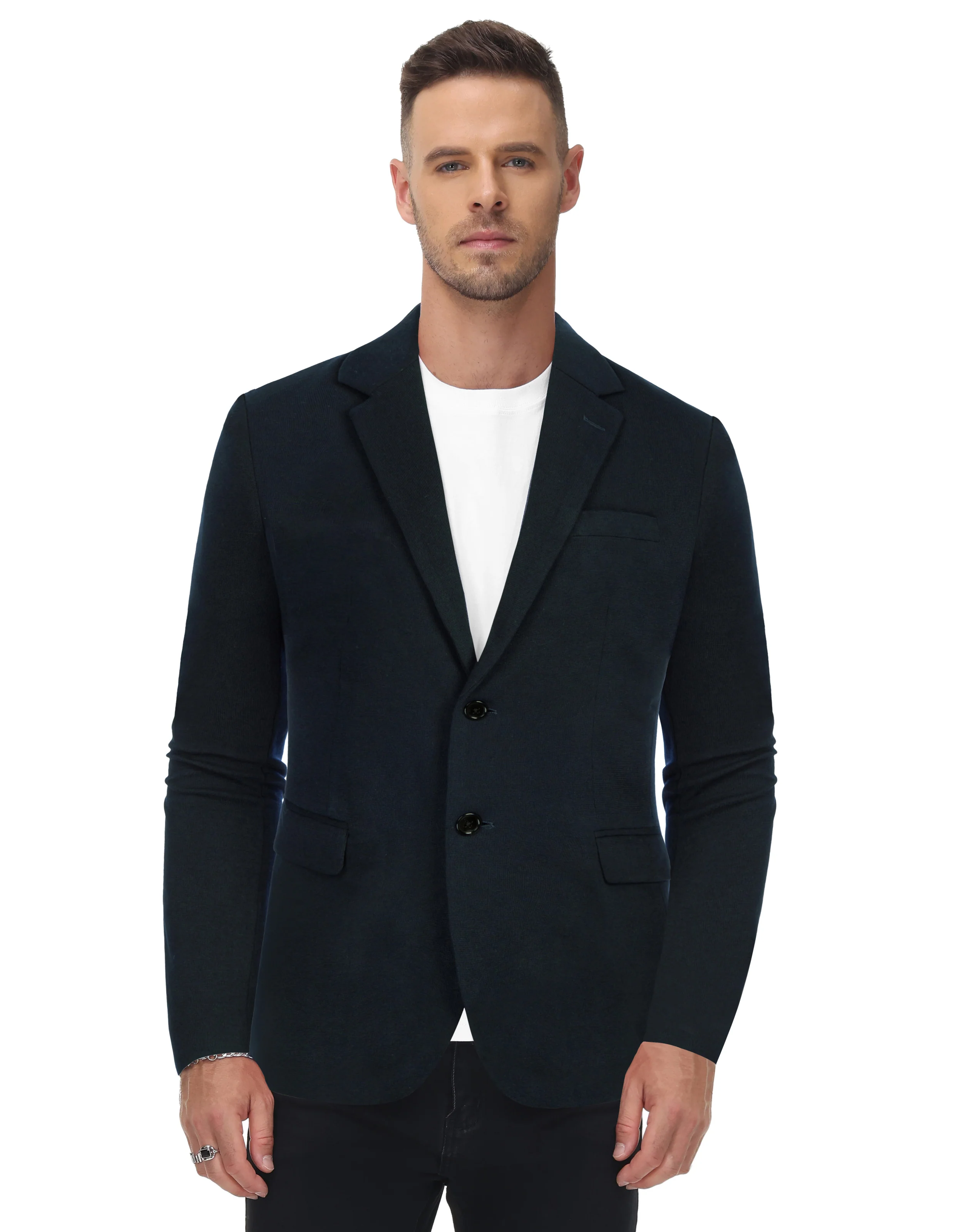 Men Two Buttons Blazer Coat with Pockets Casual Notch Lapel Coat - Image 20
