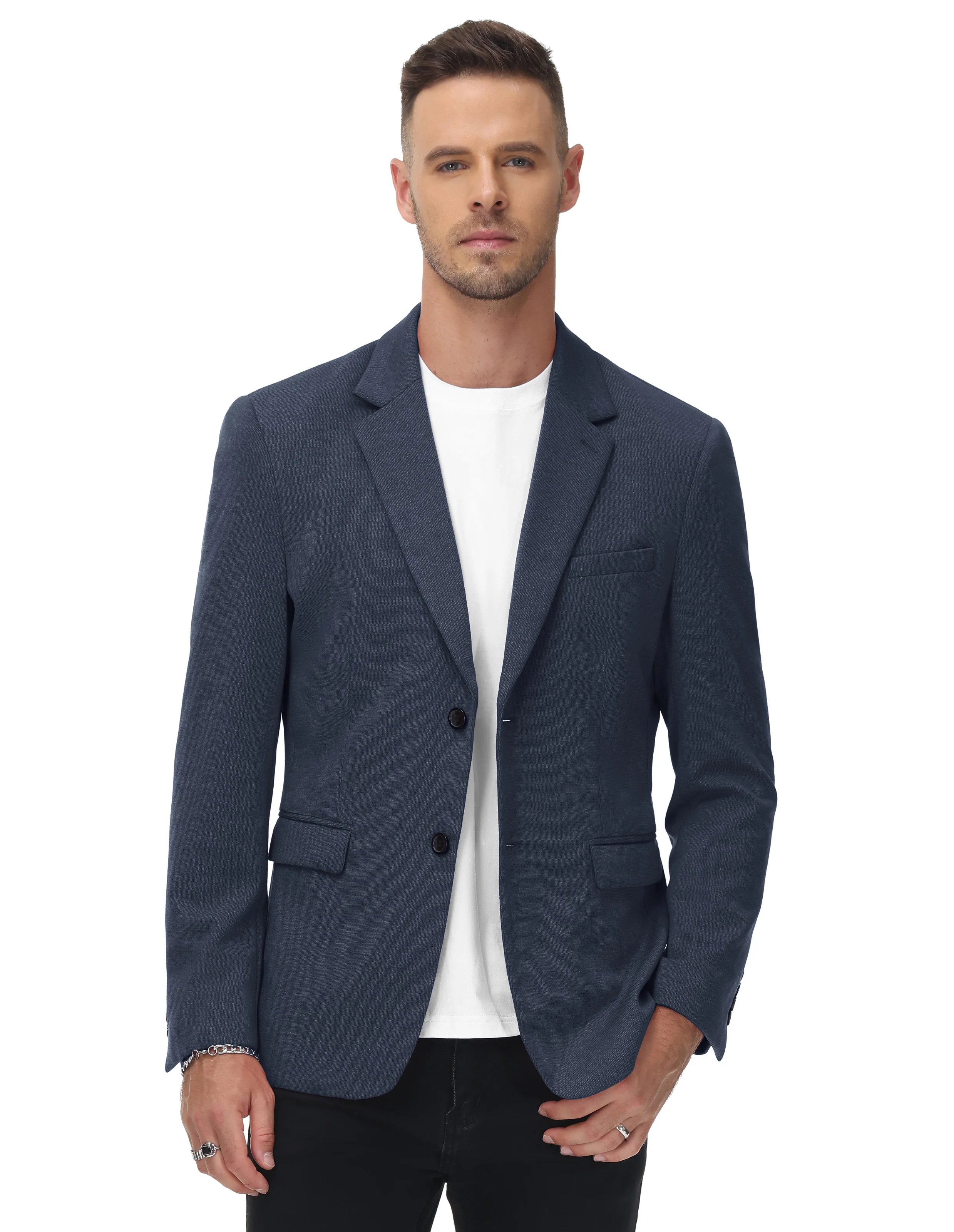 Men Two Buttons Blazer Coat with Pockets Casual Notch Lapel Coat - Image 5