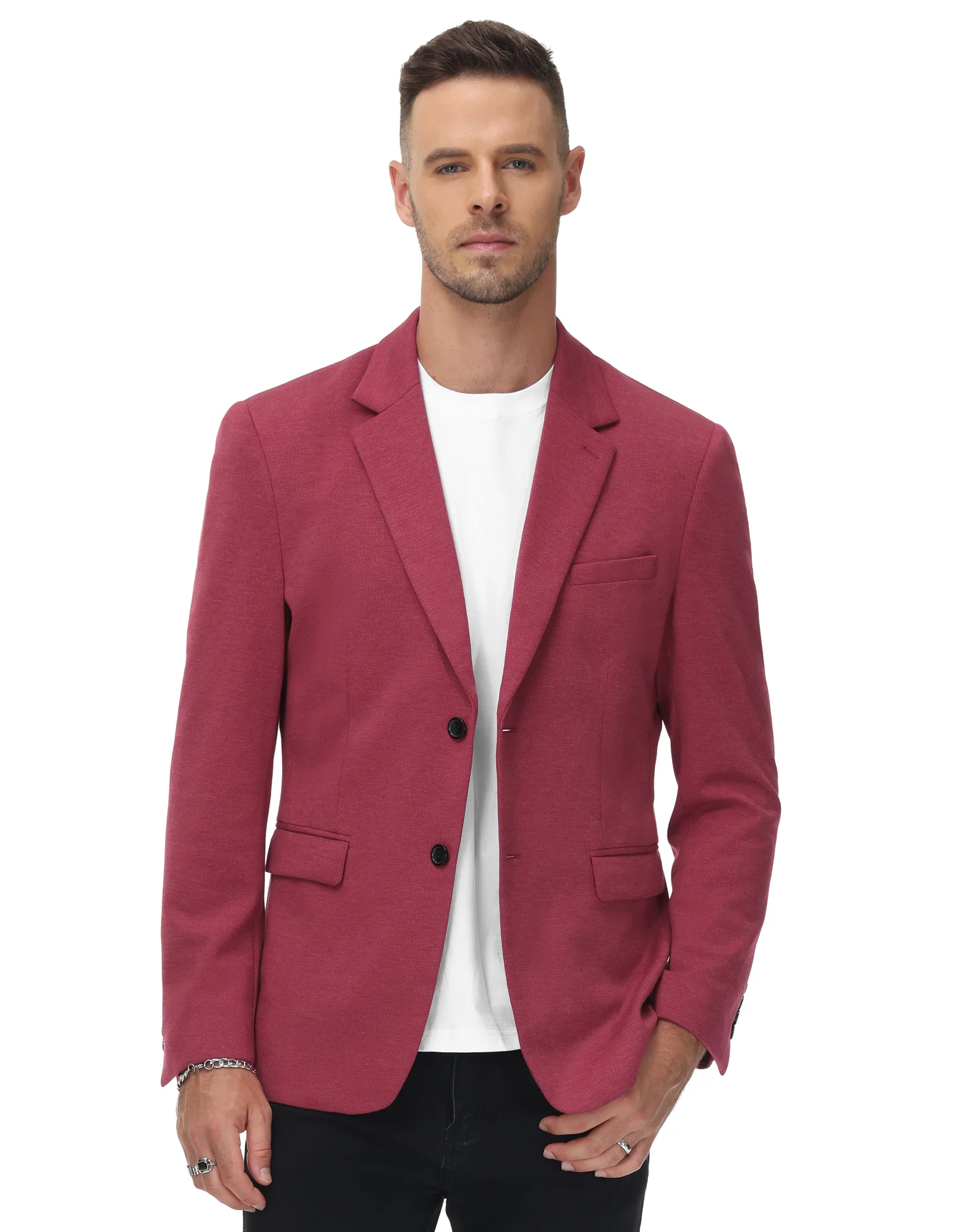 Men Two Buttons Blazer Coat with Pockets Casual Notch Lapel Coat - Image 6