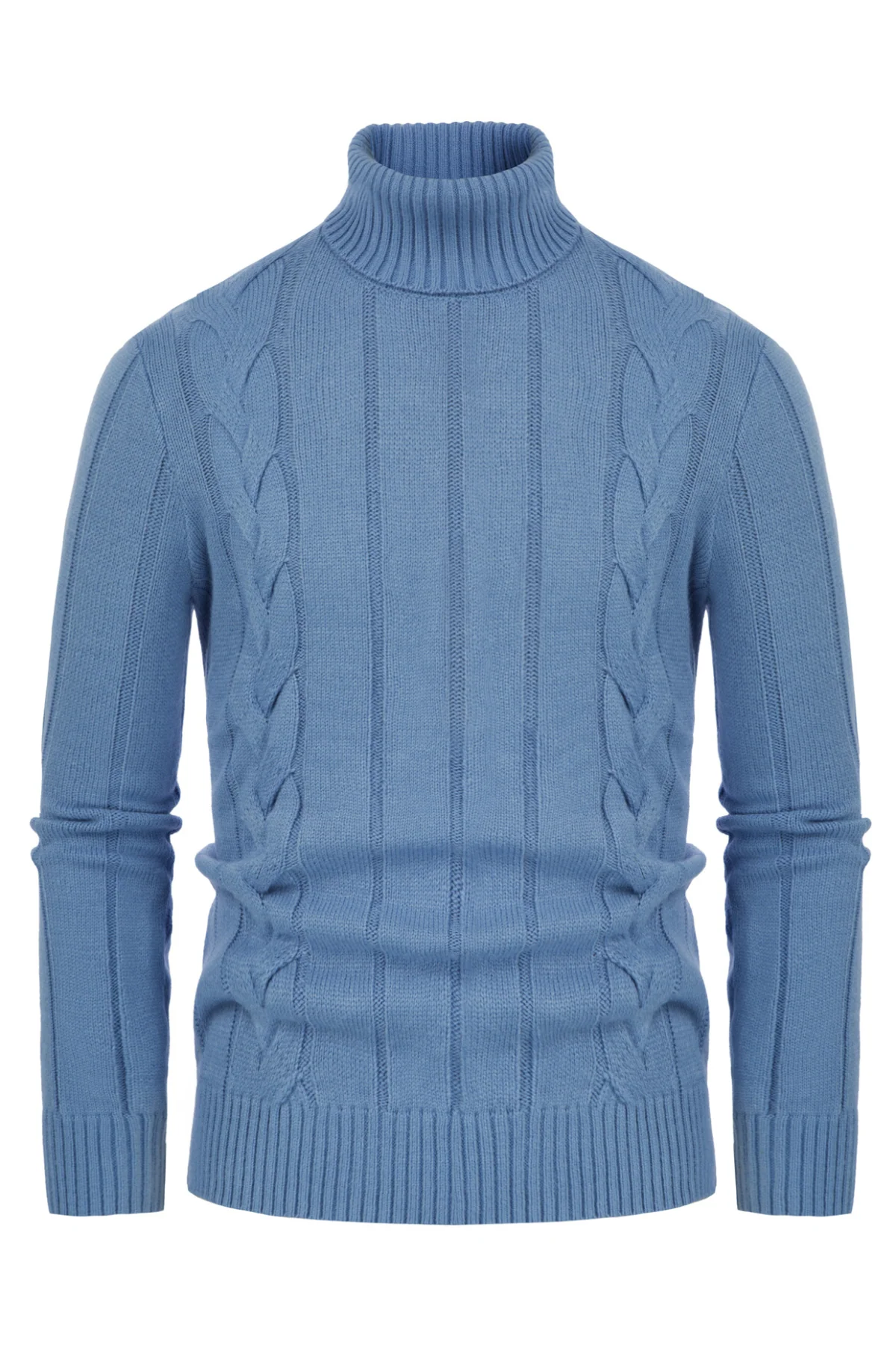 Mens Cable Knitted Turtleneck Jumper Pullover Sweater - Image 6