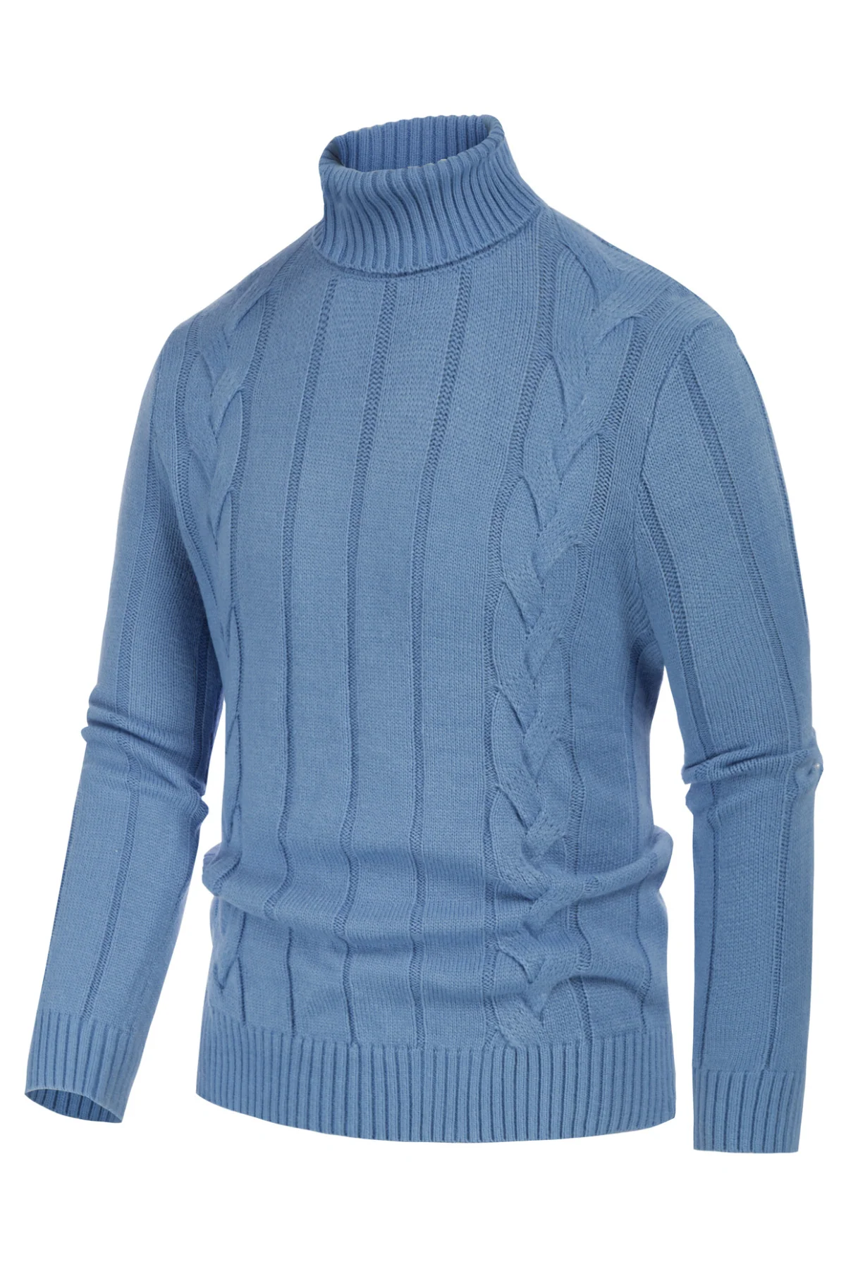 Mens Cable Knitted Turtleneck Jumper Pullover Sweater - Image 7