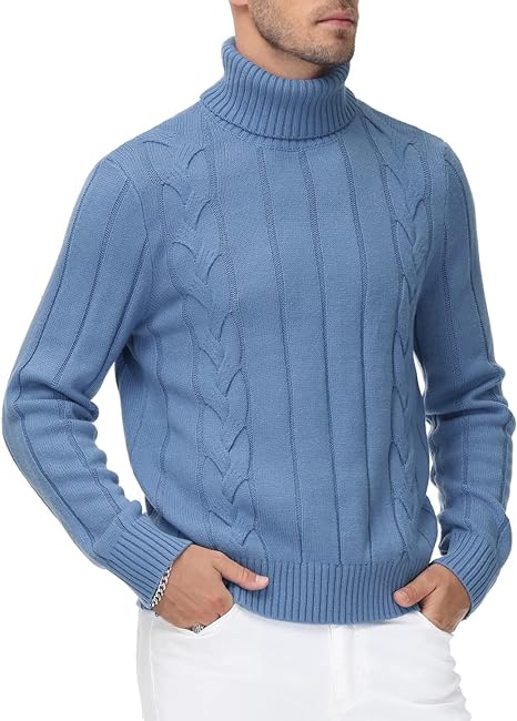 Mens Cable Knitted Turtleneck Jumper Pullover Sweater - Image 8