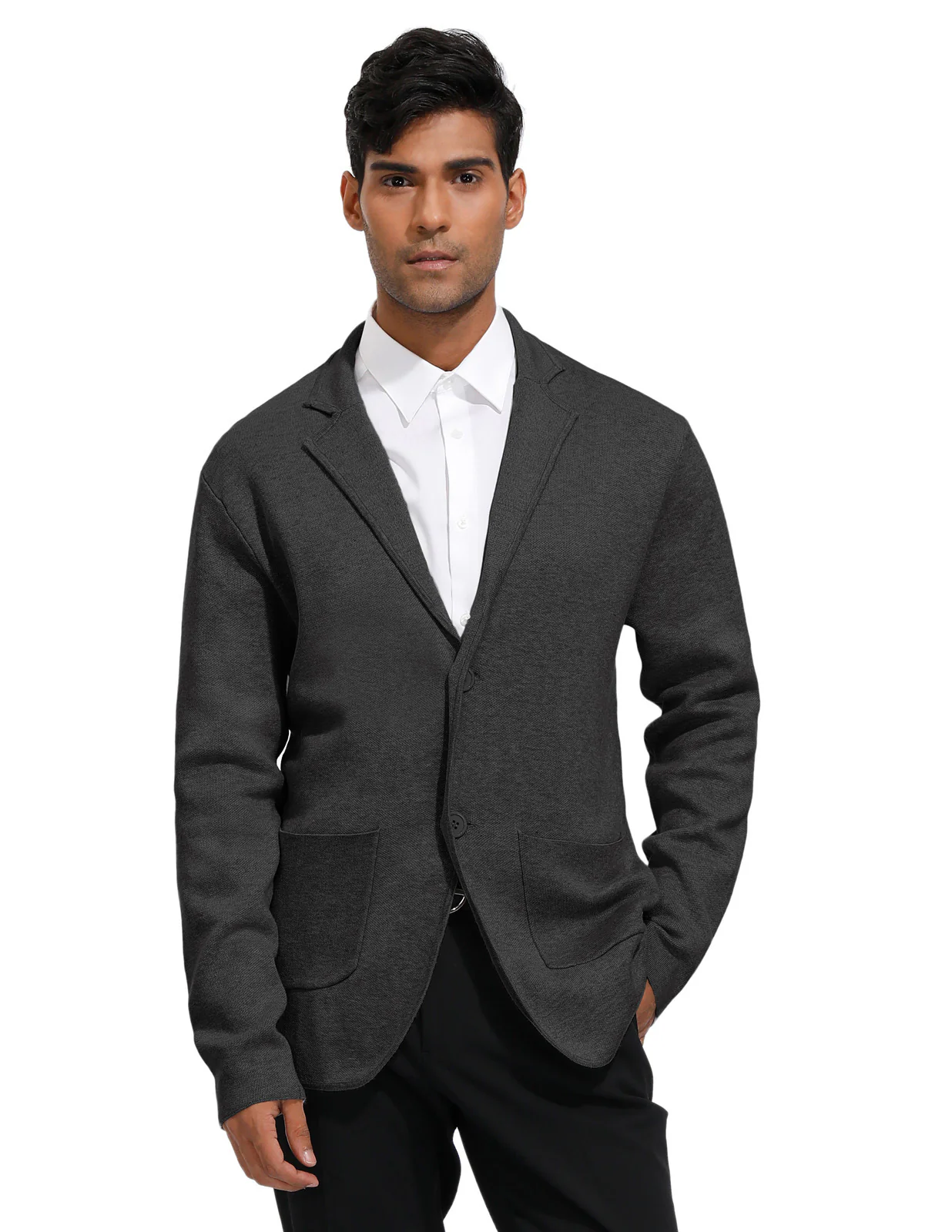 Men's Cardigan Sweater Shawl Collar Two Button Down Knit Blazer Jacket Knitwear - Image 14