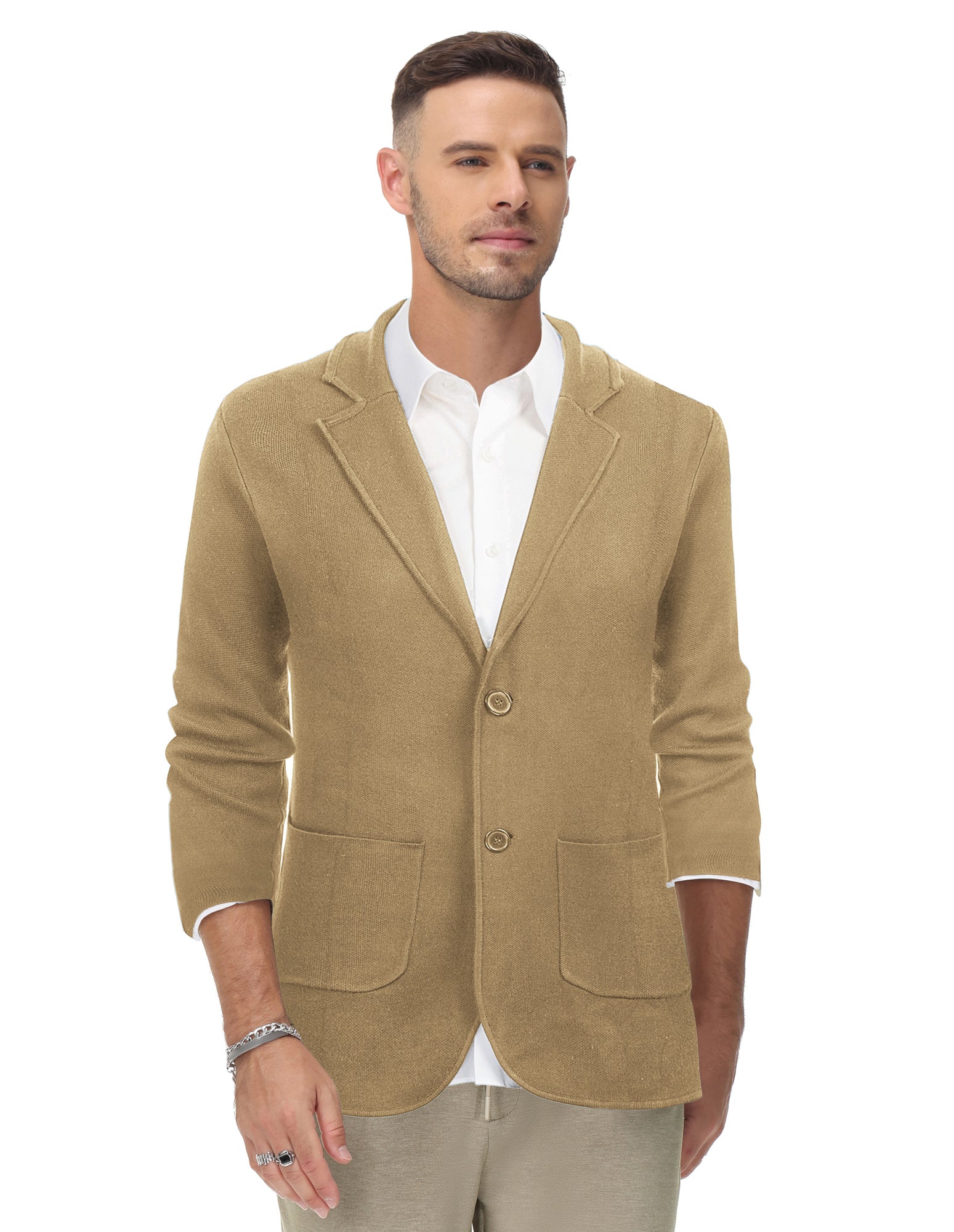 Men's Cardigan Sweater Shawl Collar Two Button Down Knit Blazer Jacket Knitwear - Image 29