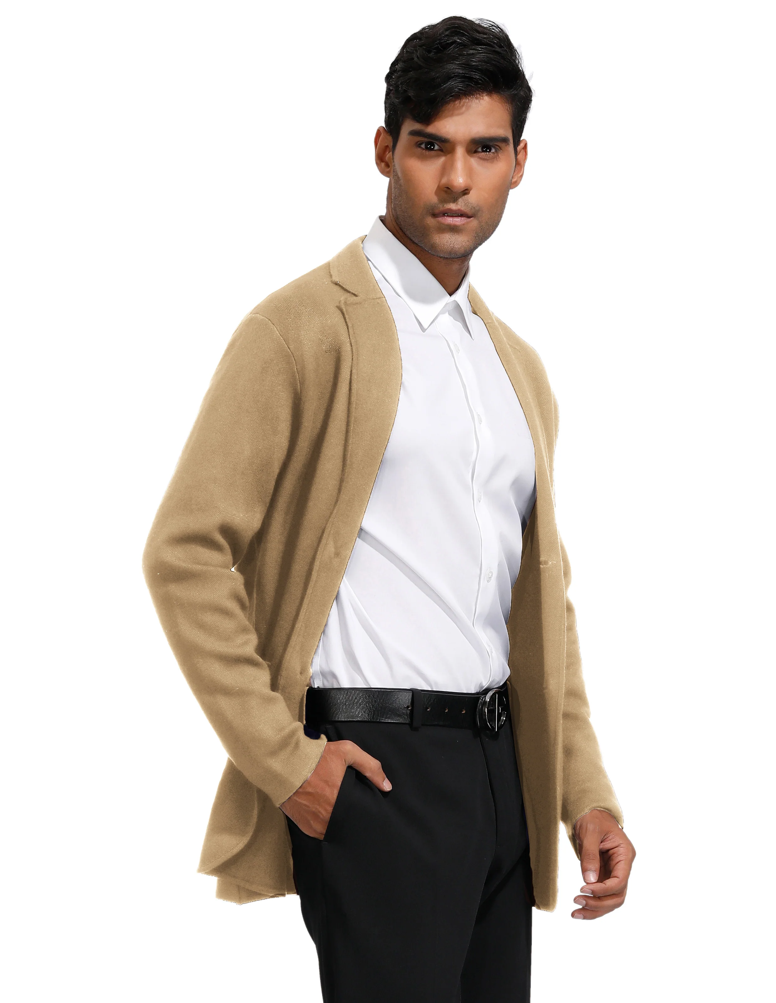 Men's Cardigan Sweater Shawl Collar Two Button Down Knit Blazer Jacket Knitwear - Image 30