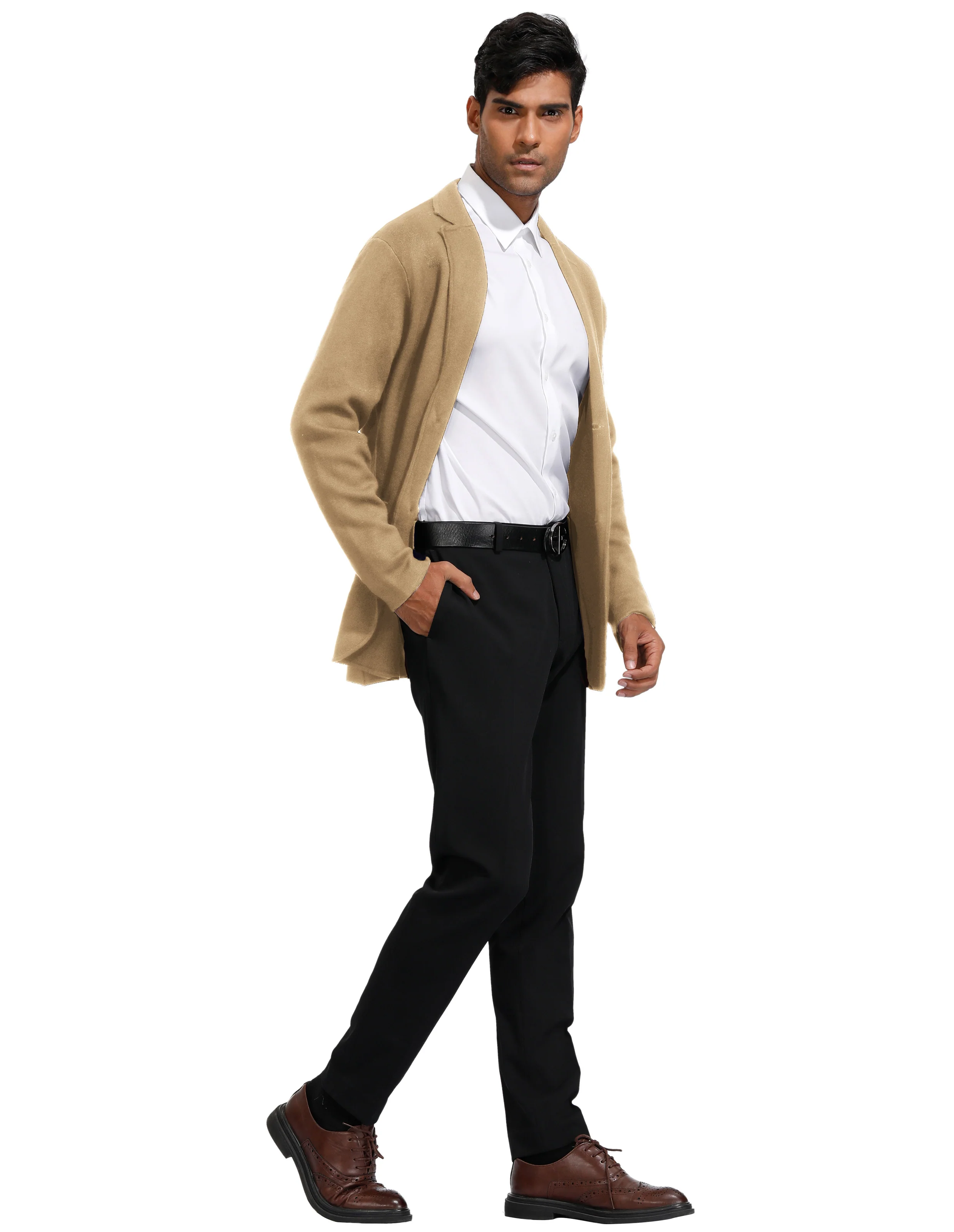 Men's Cardigan Sweater Shawl Collar Two Button Down Knit Blazer Jacket Knitwear - Image 31