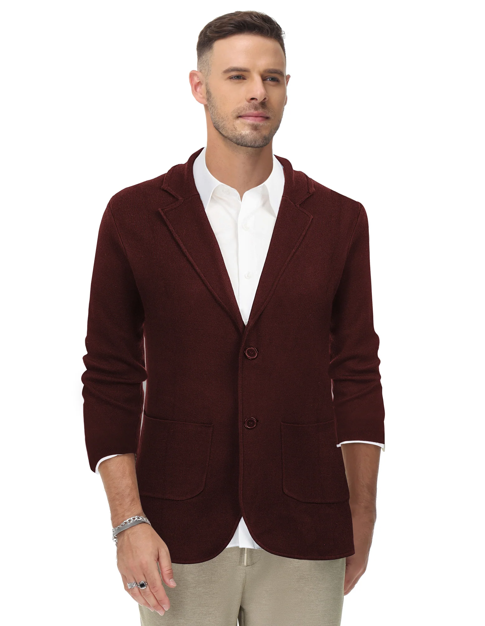 Men's Cardigan Sweater Shawl Collar Two Button Down Knit Blazer Jacket Knitwear - Image 34