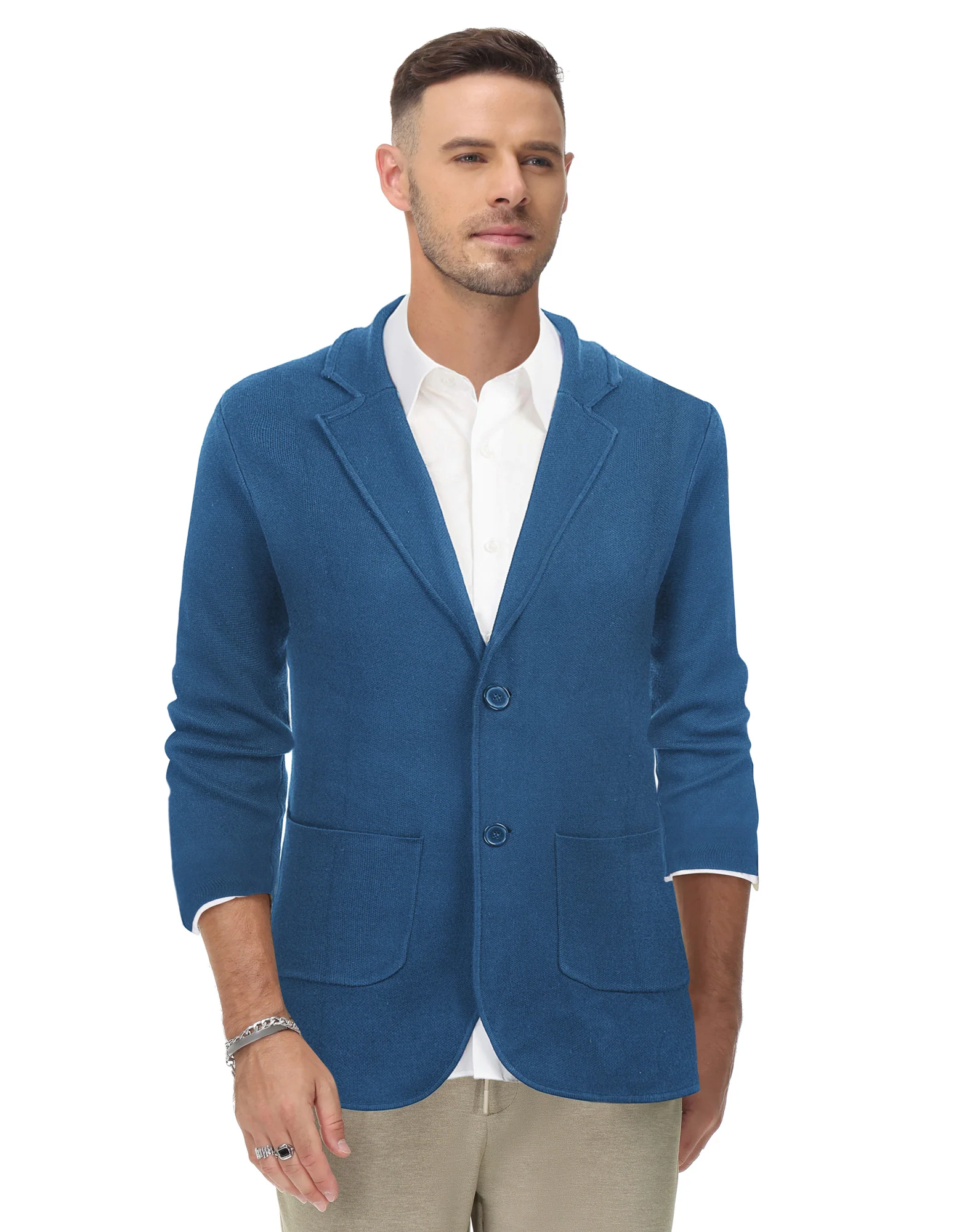 Men's Cardigan Sweater Shawl Collar Two Button Down Knit Blazer Jacket Knitwear - Image 39