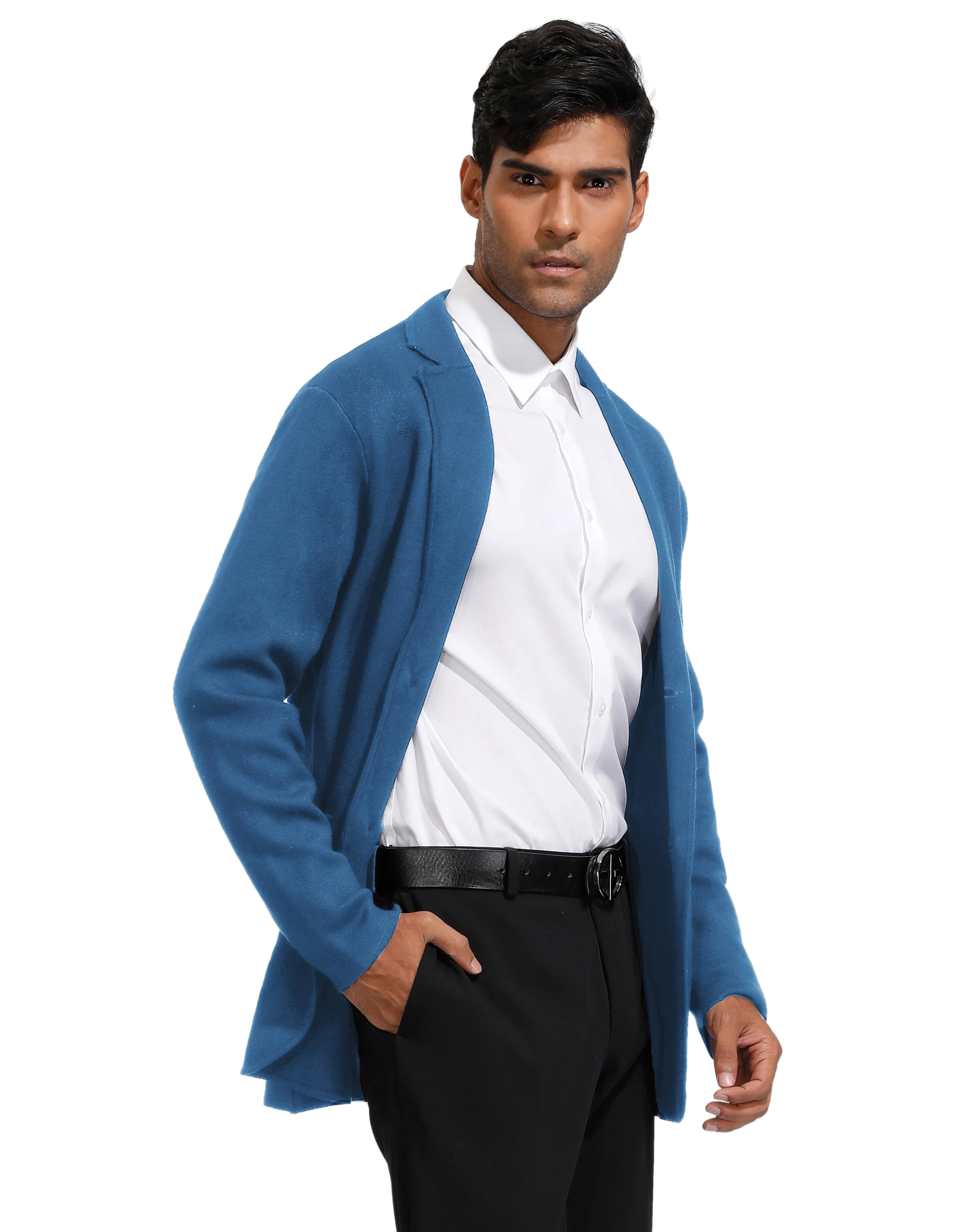Men's Cardigan Sweater Shawl Collar Two Button Down Knit Blazer Jacket Knitwear - Image 40