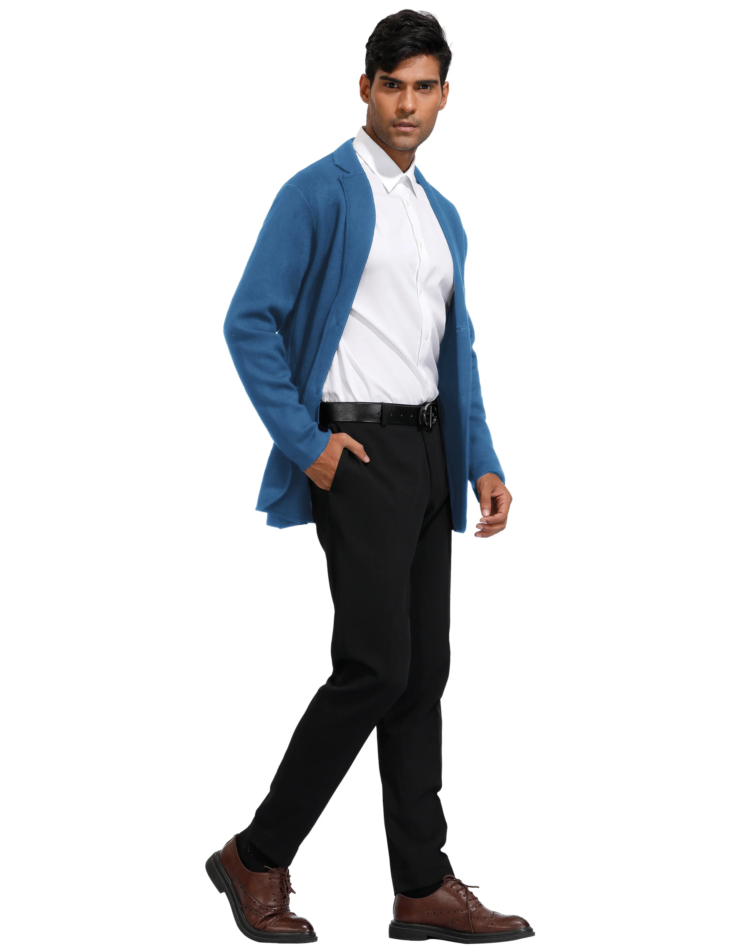 Men's Cardigan Sweater Shawl Collar Two Button Down Knit Blazer Jacket Knitwear - Image 41