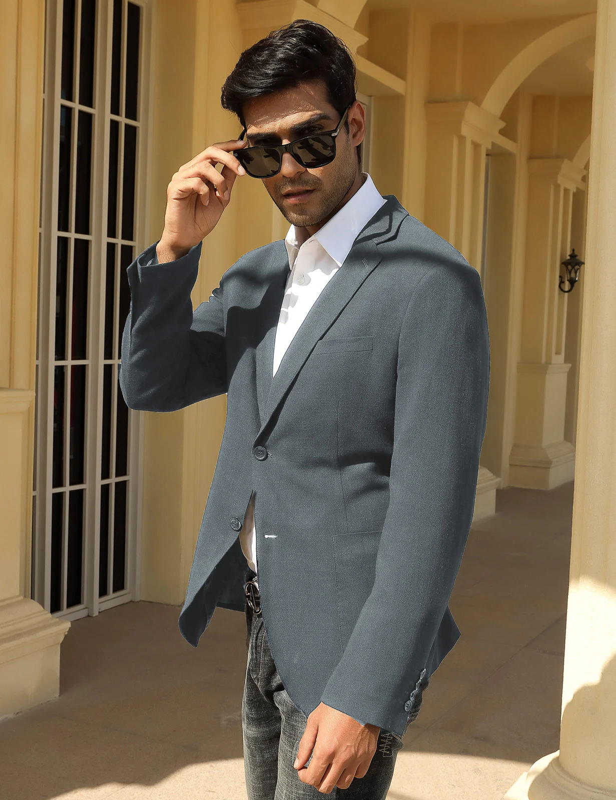 Men's Casual Slim Fit Linen Jacket Lightweight two Buttons Blazer Sport Coat - Image 10