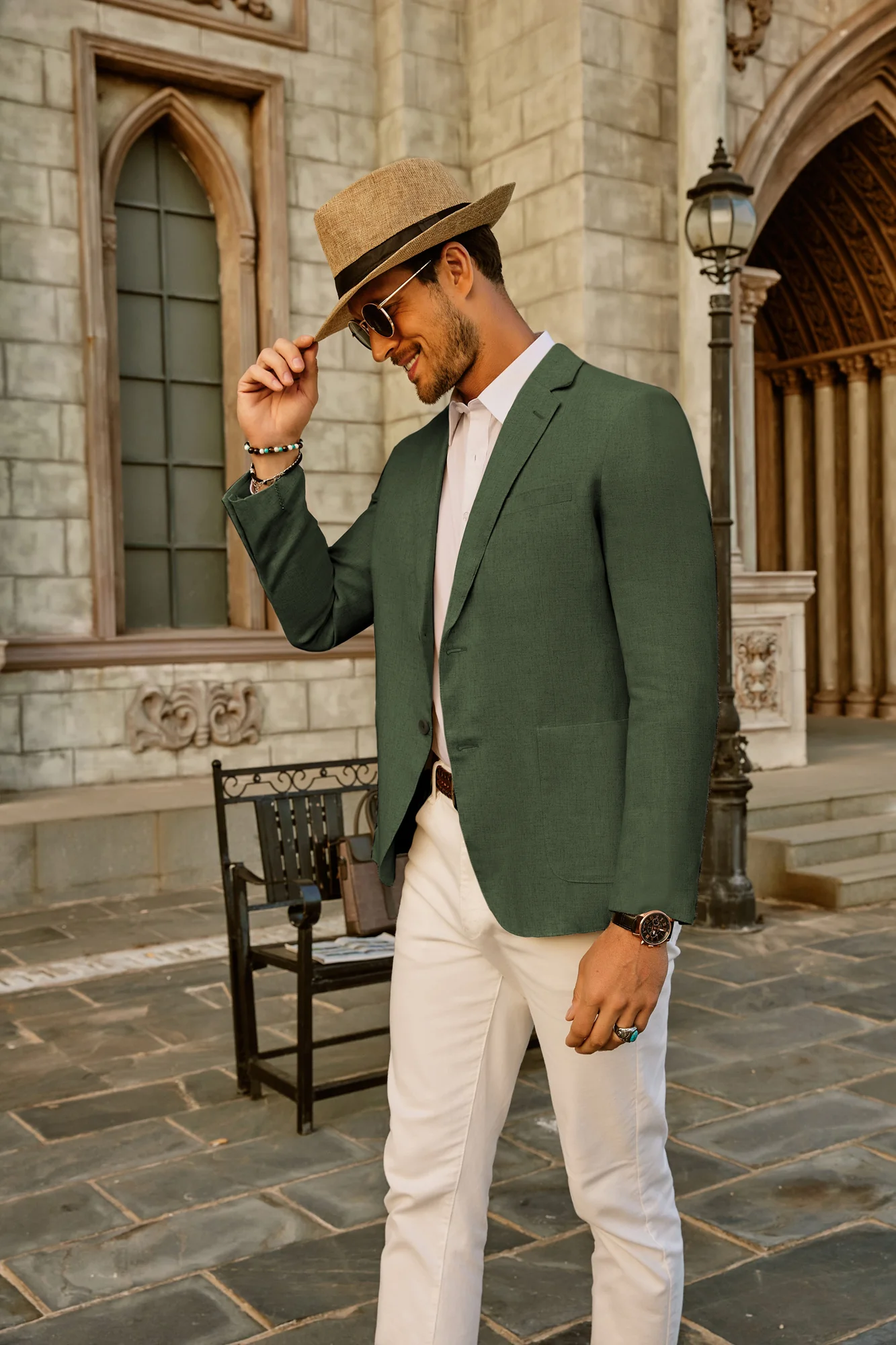 Men's Casual Slim Fit Linen Jacket Lightweight two Buttons Blazer Sport Coat - Image 15
